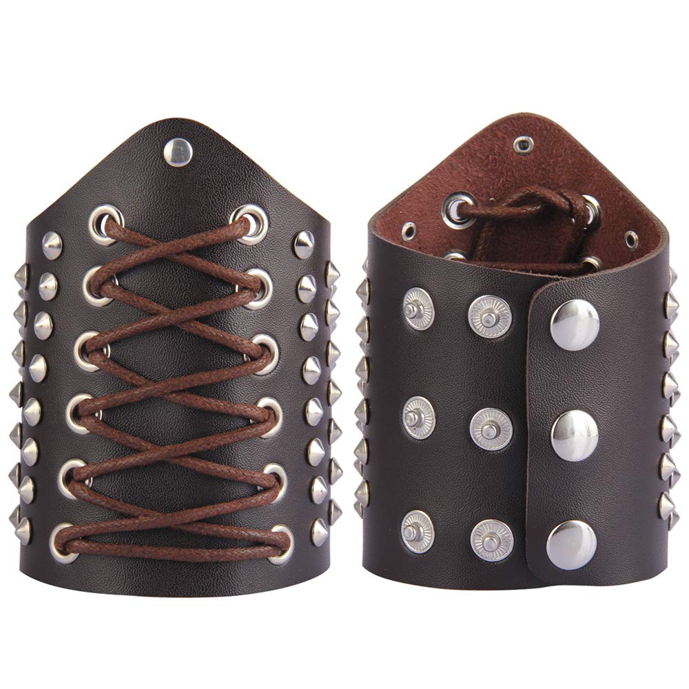 AZORA Genuine Leather Gauntlet Wristbands - Medieval Bracers with Buckle Closure, Wide Arm Armor Cuffs (2-Piece Set) for LARP, Cosplay, Renaissance Fairs & Historical Reenactments