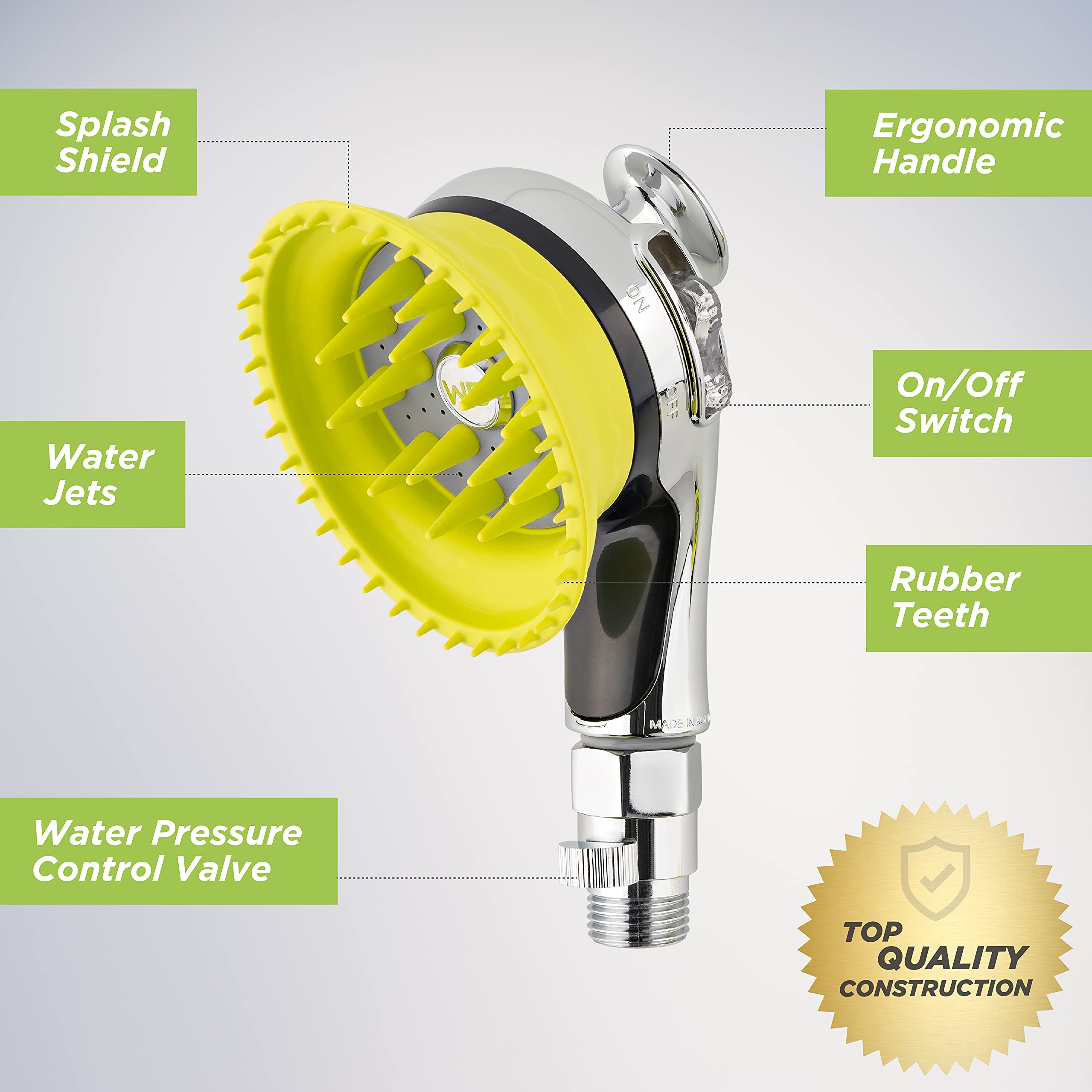 WD Handheld Shower Brush with On/Off Switch & Adjustable Water Pressure - Pet & Human Use for Bathing, Grooming & Cleaning - Perfect for Dogs, Cats & Household Shower Needs
