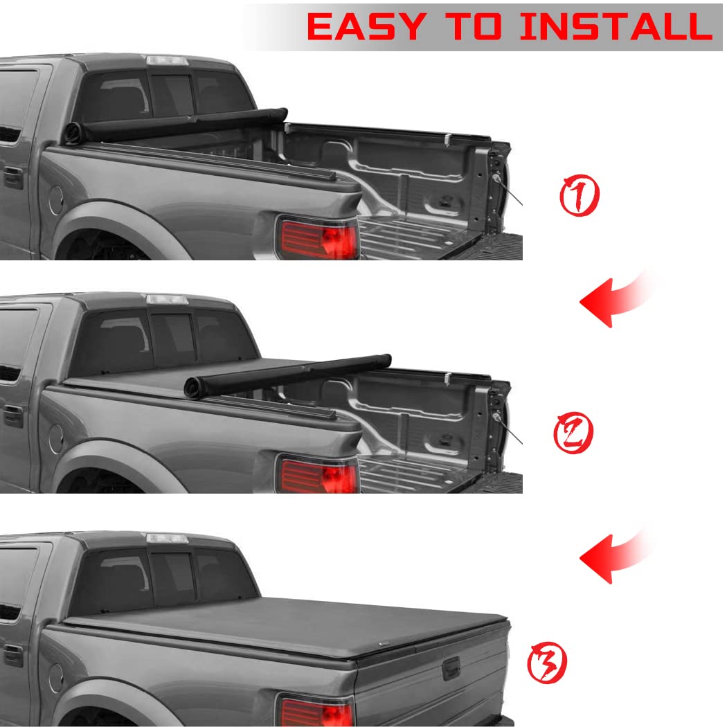 CCIYU Soft Roll Up Tonneau Cover 6.5FT Truck Bed Cover for Chevy Silverado 1500 (2014-2018) & Silverado 2500/3500 HD (2015-2018) - Waterproof Folding Pickup Truck Bed Cover for Cargo Protection & Hauling