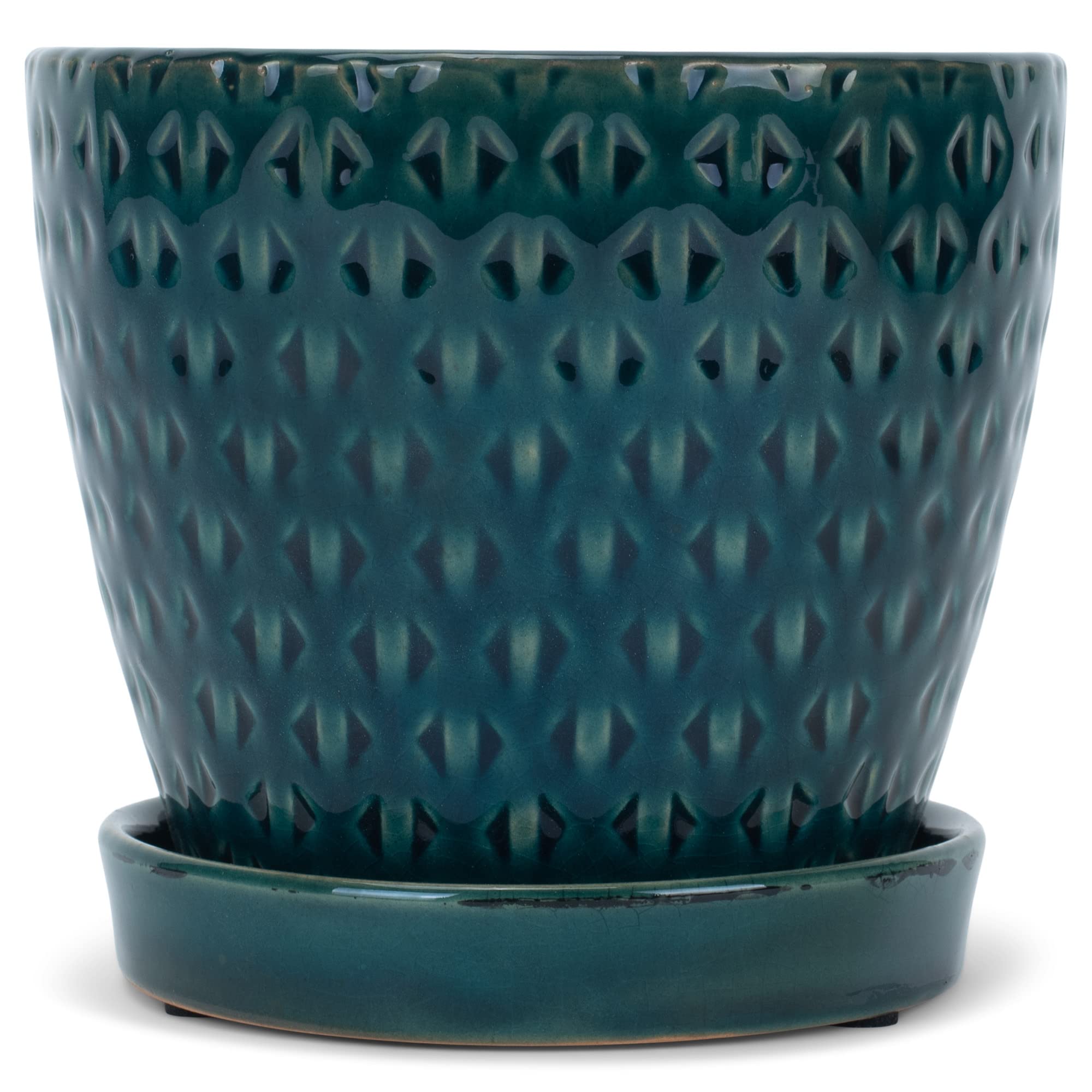 Teal Ceramic Planter Pot with Reactive Glaze for Indoor Plants – 4.75 x 5.5 Inch with Drainage Hole & Matching Saucer – Perfect for Succulents, Herbs & Small Houseplants in Home, Office or Garden Decor