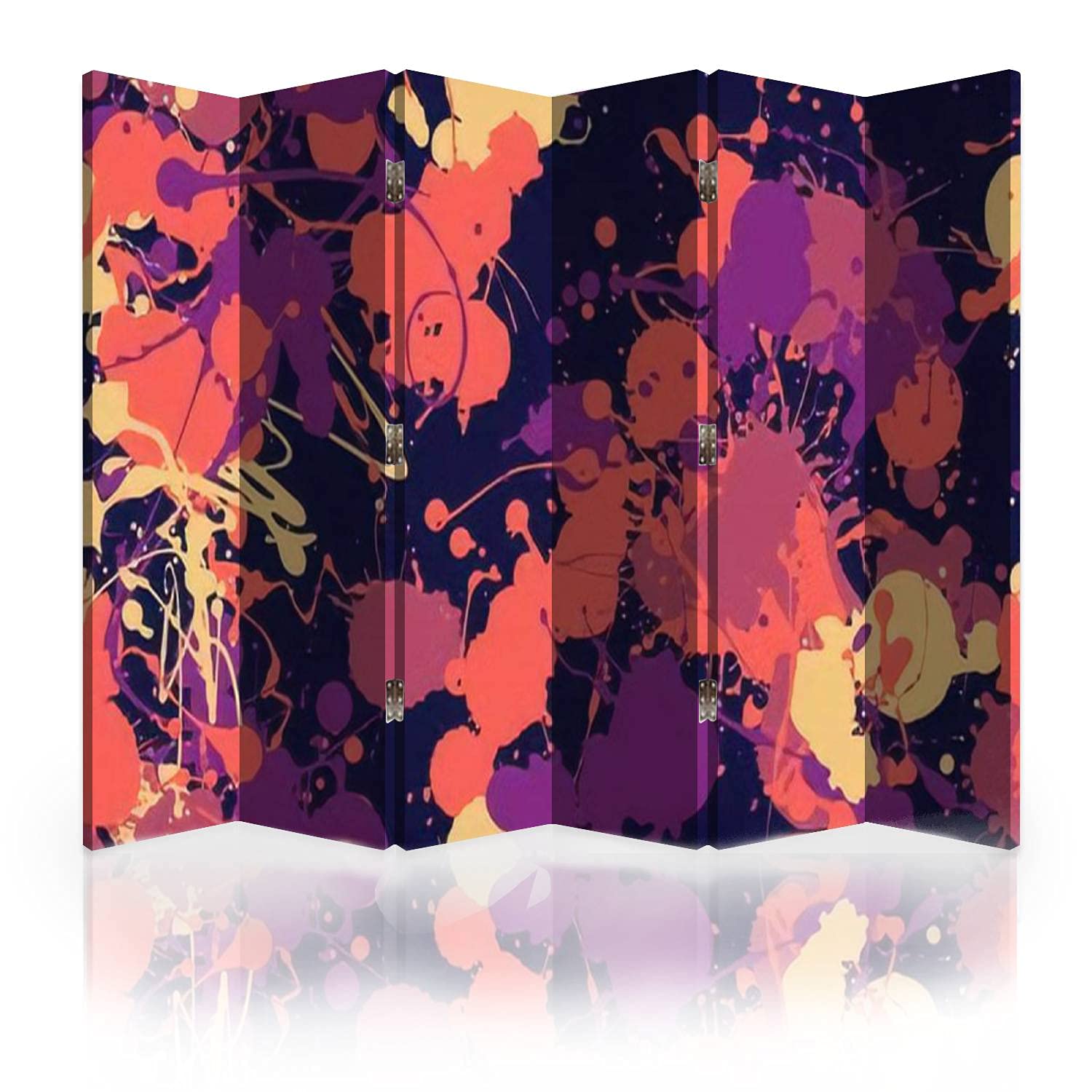 6-Panel Canvas Room Divider Screen with Seamless Splatter Paint Design - Foldable Privacy Partition & Wall Separator for Bedroom, Office, and Living Space
