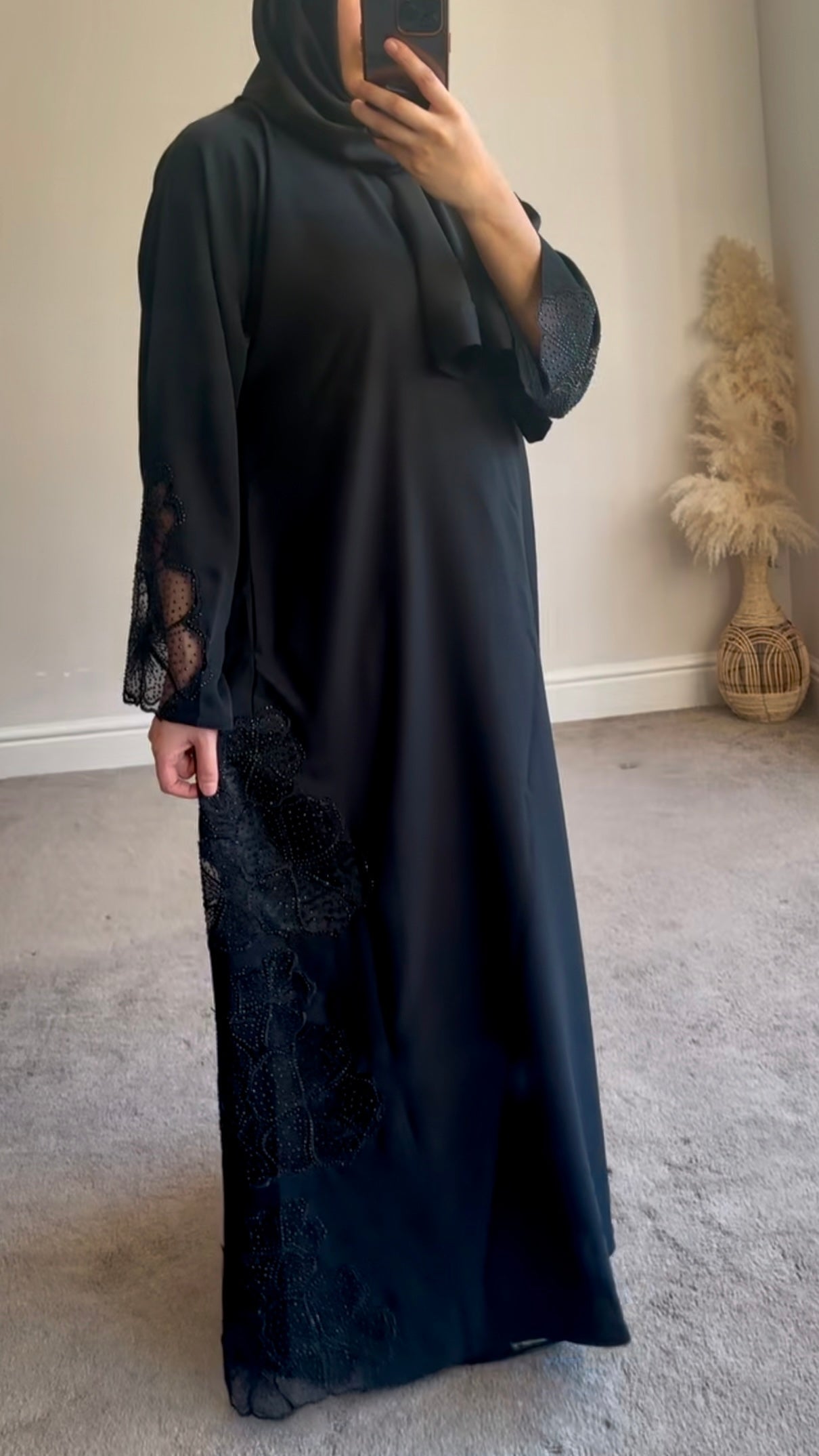 Black Rose Nida Abaya for Girls - Matching Mother Daughter Islamic Dress for Prayer & Special Occasions
