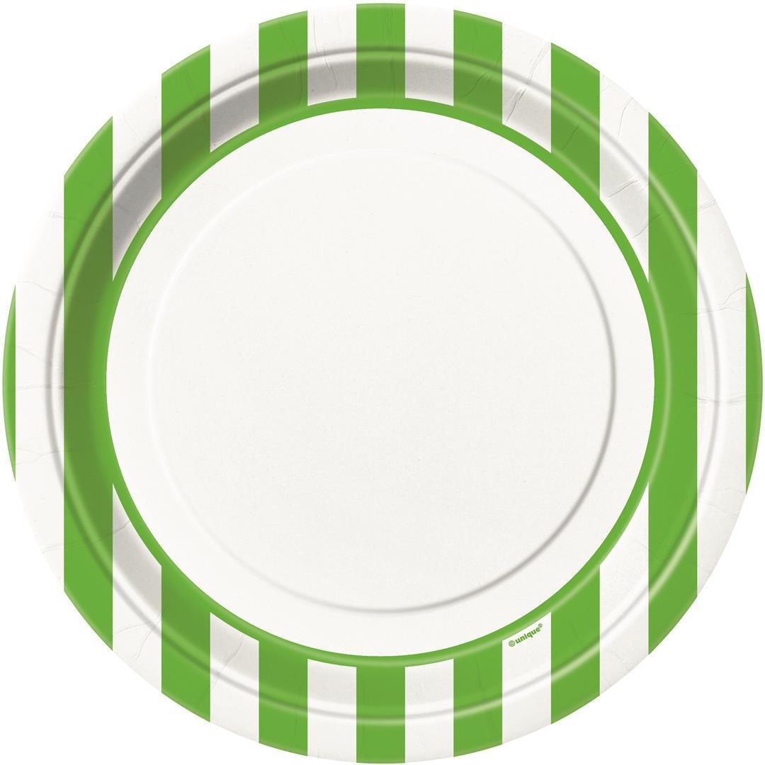 Eco-Friendly Lime Green Striped Paper Plates - 8 Count Disposable Plates for Parties, Picnics & BBQs - Perfect for Birthday, Wedding & Outdoor Events