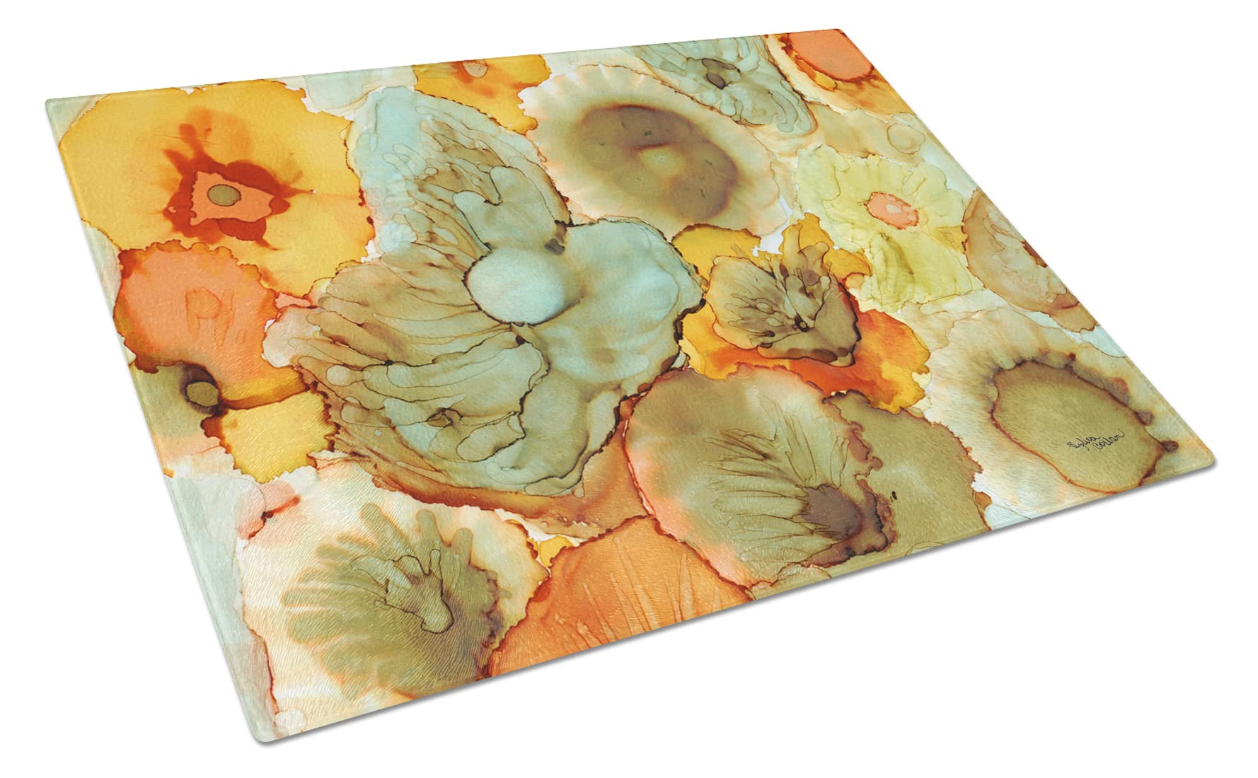 Abstract Flowers Teal & Orange Tempered Glass Cutting Board - Large Decorative Kitchen Chopping & Serving Board | Perfect for Entertaining, Food Prep & Home Decor | Caroline's Treasures 8969LCB