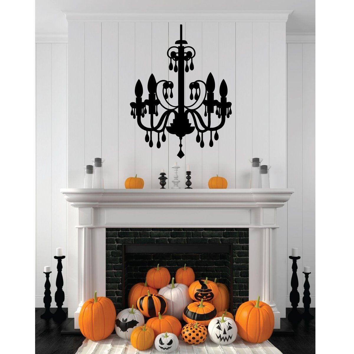 Elegant Chandelier Vinyl Wall Decal - Gothic Home Decor Silhouette Sticker for Halloween Party, Haunted House, or Mansion - Perfect for Spooky Themed Rooms, DIY Home Decor, and Seasonal Party Backdrops