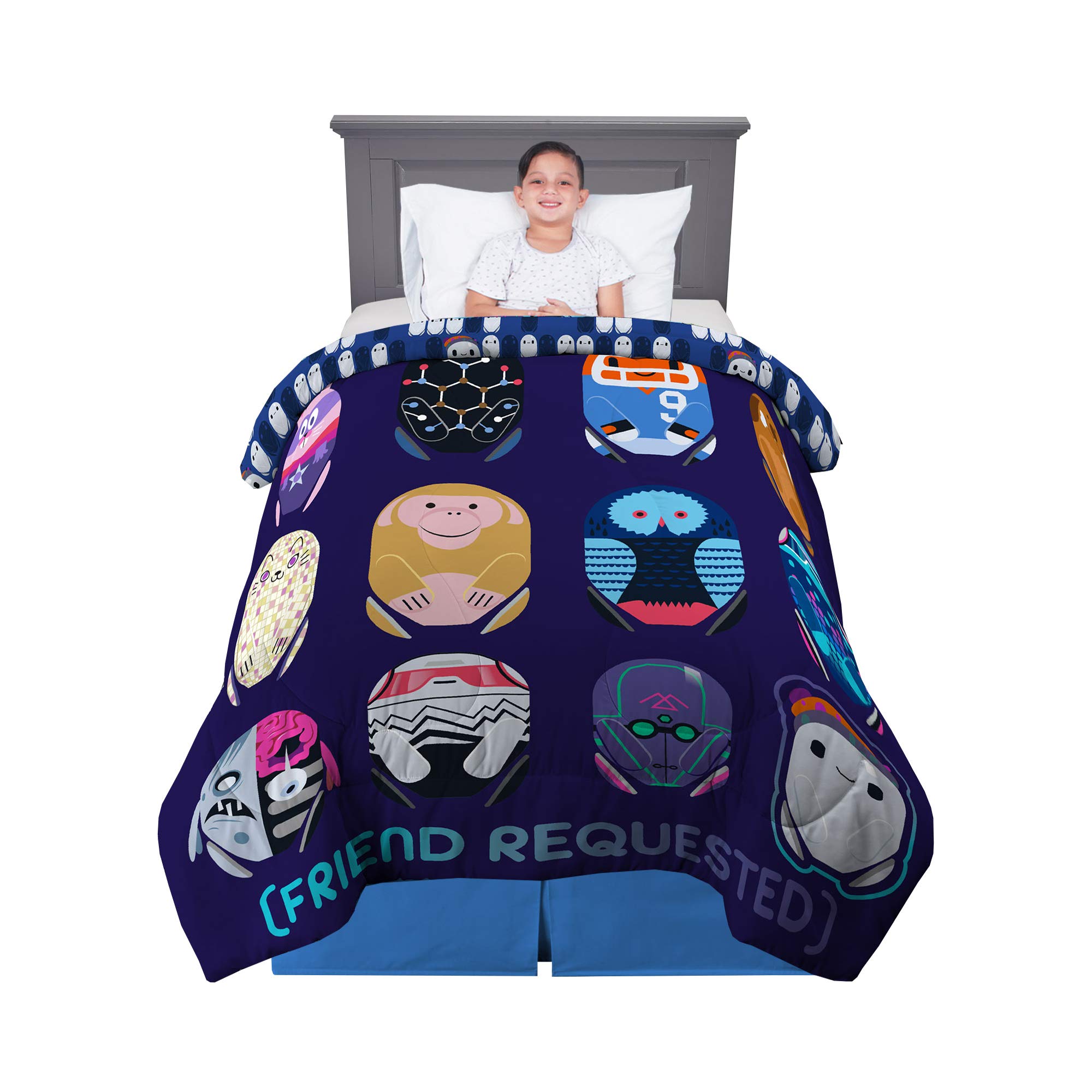 Franco Kids Bedding Super Soft Reversible Comforter Set - Twin/Full Size - Ron's Gone Wrong Themed - Cozy & Durable for Boys & Girls Bedrooms, Sleepovers, and Kids Room Decor