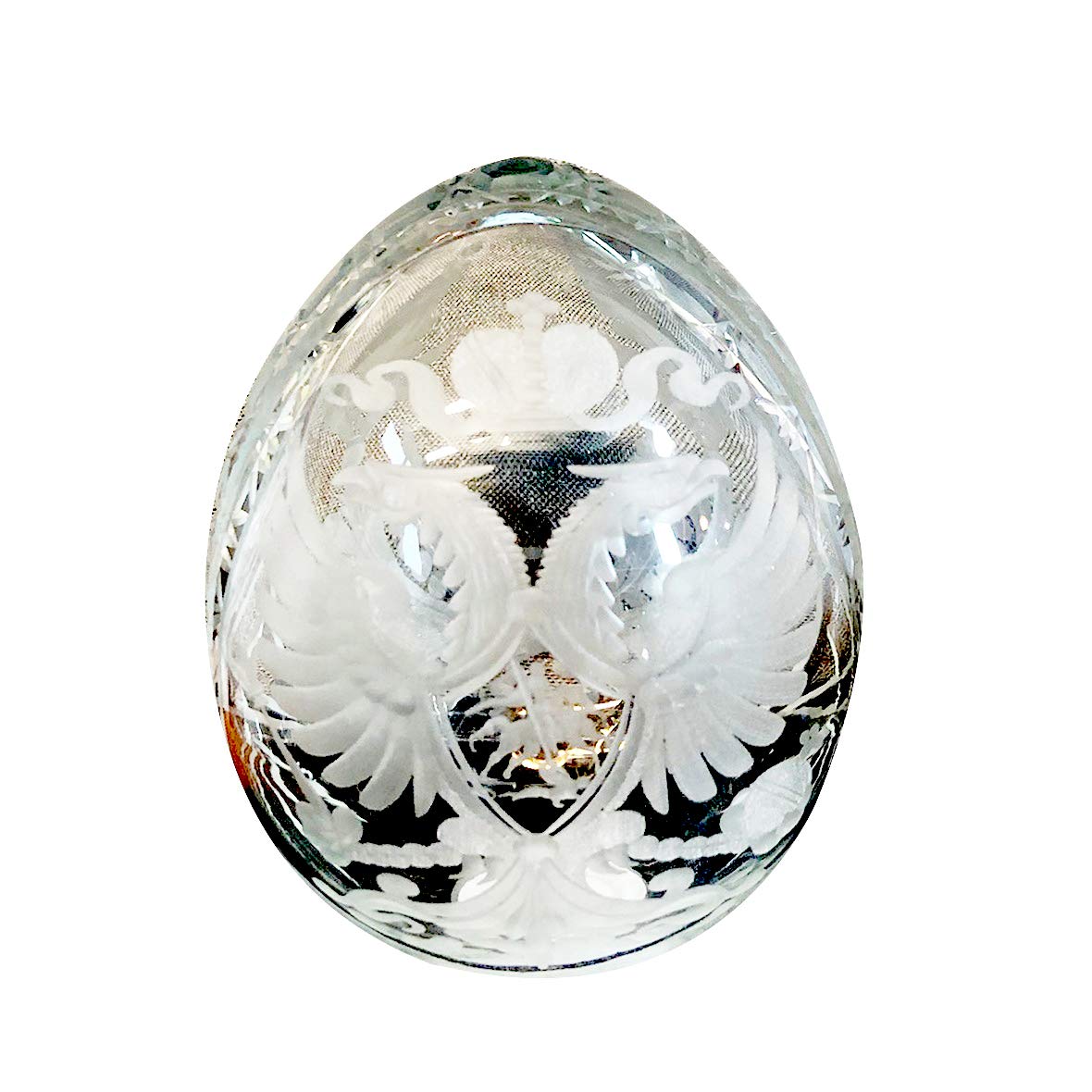 Religious Faberge Style Crystal Egg with Hand-Etched Double Headed Eagle - Perfect for Easter Gifts, Home Decor & Collectibles