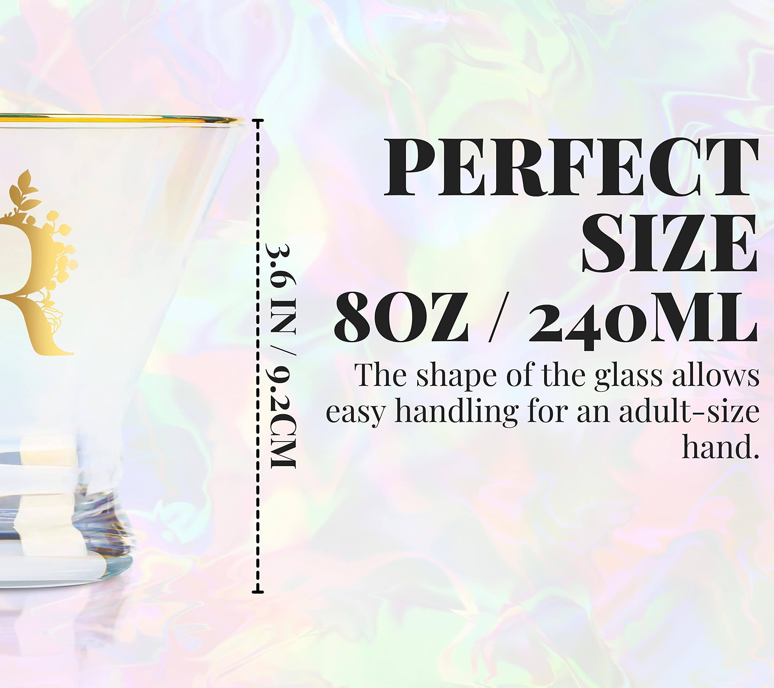 Personalized Iridescent Stemless Martini Glasses with Initial A - 8 oz Cocktail Glasses for Women, Birthday & Christmas Gifts - Perfect for Cocktail Parties, Wedding Receptions & Home Bar Decor