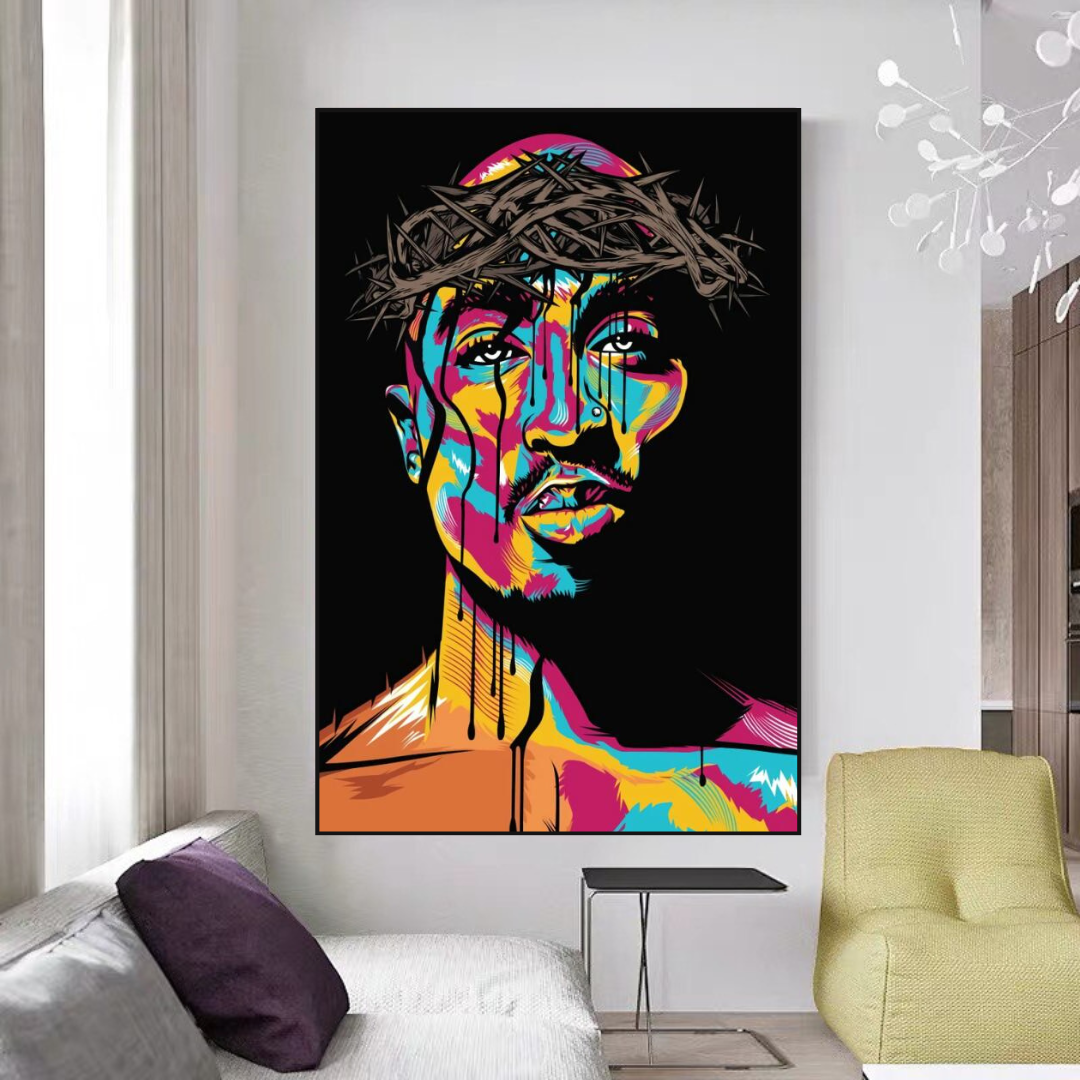 Tupac Shakur Graffiti Colorful Canvas Wall Art - Hip Hop Decor for Bedroom, Living Room & Office