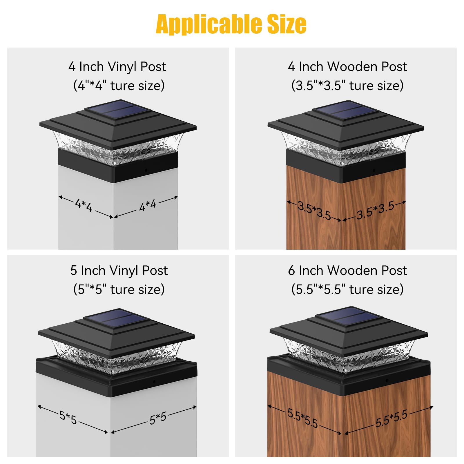 APONUO 12 Pack Black Solar Post Cap Lights - 16 LED Waterproof Outdoor Solar Lights for 4x4 5x5 6x6 Wooden/Vinyl Posts - 2 Lighting Modes for Deck, Fence, Porch, Garden & Pathway Lighting