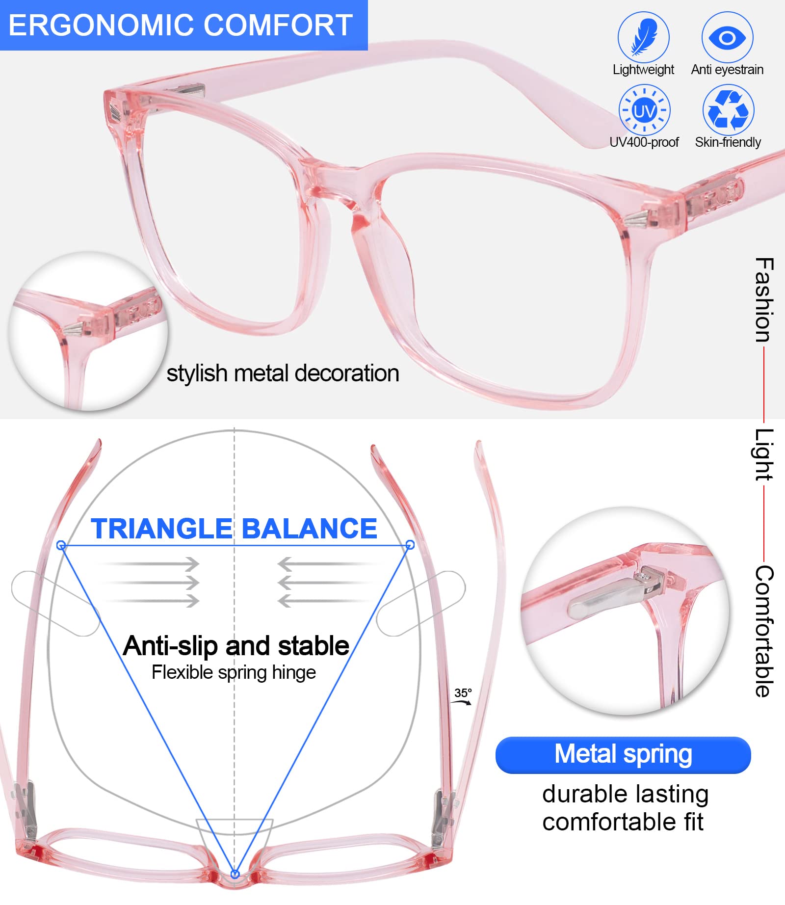 Blue Light Blocking Reading Glasses for Women - MARE AZZURO Computer Readers with 0-600 Magnification (Pink, +2.25) - Reduce Eye Strain for Office Work, Gaming & Nighttime Reading