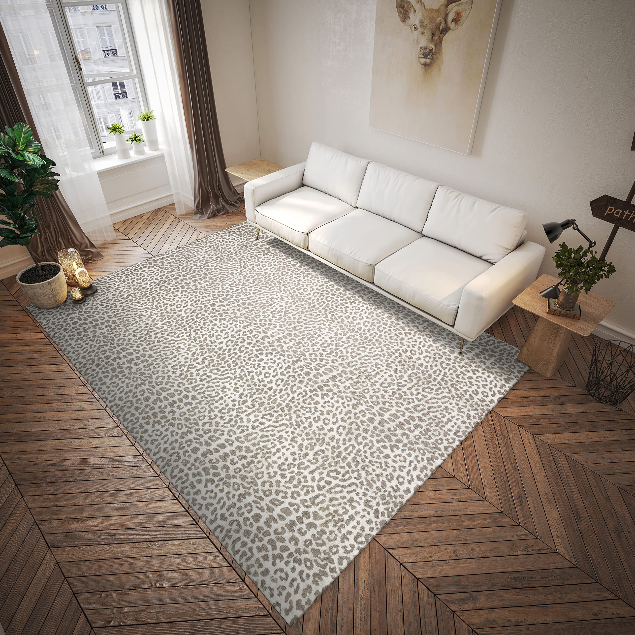 Dalyn Rugs Akina Leopard Print Faux Fur Area Rug 3'x5' - Soft Animal Print Rug for Living Room, Bedroom & Home Decor