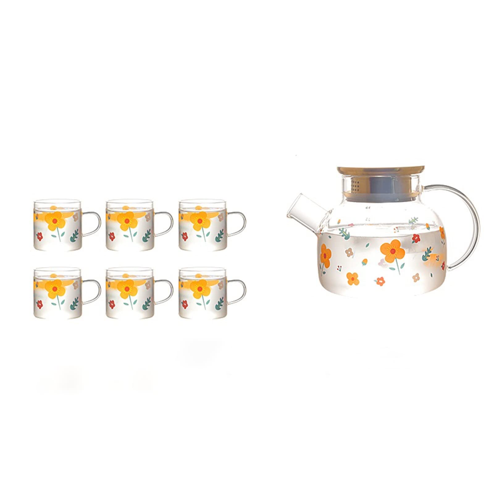 Large 1L Glass Iced Tea Pitcher Set with 6 Cups - Perfect for Fruit Infusions, Coffee, Juice, Cold Beverages | Ideal for Home, Kitchen, Parties & Outdoor Gatherings