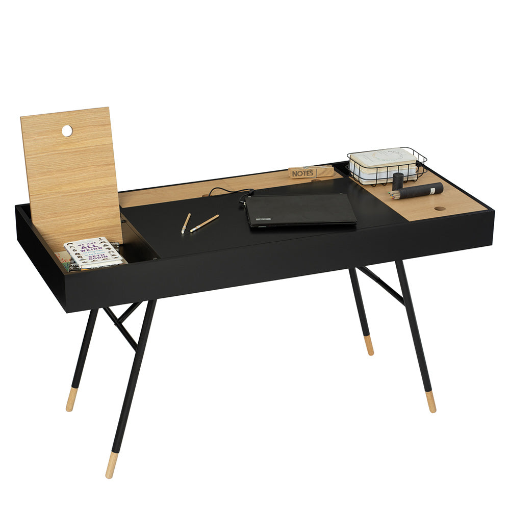 MORSE 140cm Study Desk - Black & Oak Finish, Modern Home Office Desk for Students & Professionals, Perfect for Small Spaces & Dorm Rooms