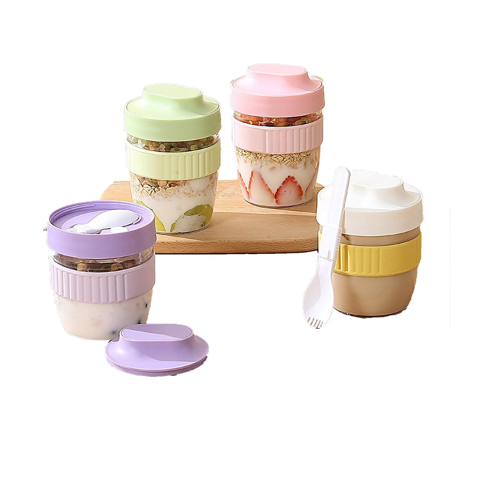 4-Pack 17oz Glass Overnight Oats Containers with Lids & Spoon - Airtight Storage Jars for Milk, Cereal, Yogurt, Fruit - Perfect for Meal Prep, Breakfast, Office Lunch & Healthy Snacks