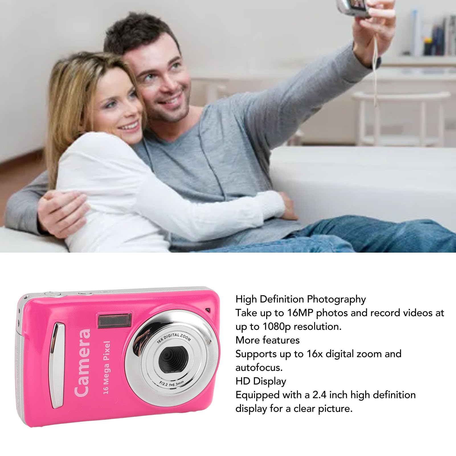 16MP Digital Camera with Autofocus, 1080P HD Video & 16X Zoom | Compact Anti-Shake Camera for Beginners | 2.4