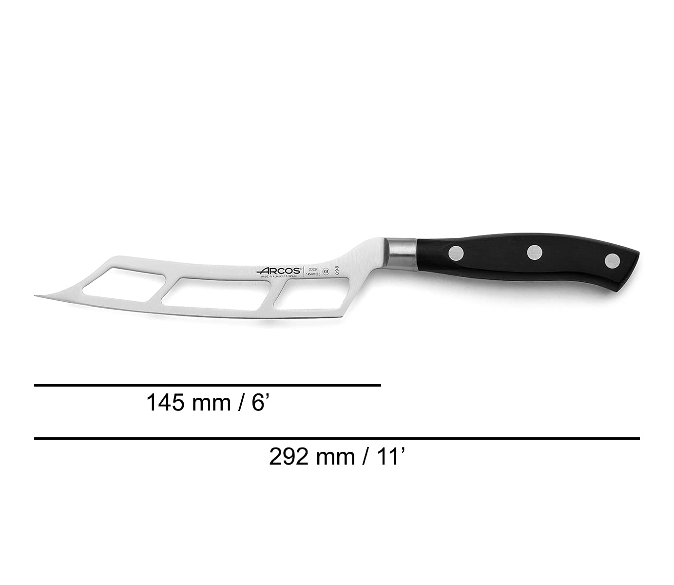 Premium 6-Inch Arcos Cheese Knife - Nitrum Stainless Steel Blade with Ergonomic POM Handle - Riviera Series Black - Perfect for Cheese Boards, Charcuterie & Gourmet Food Preparation