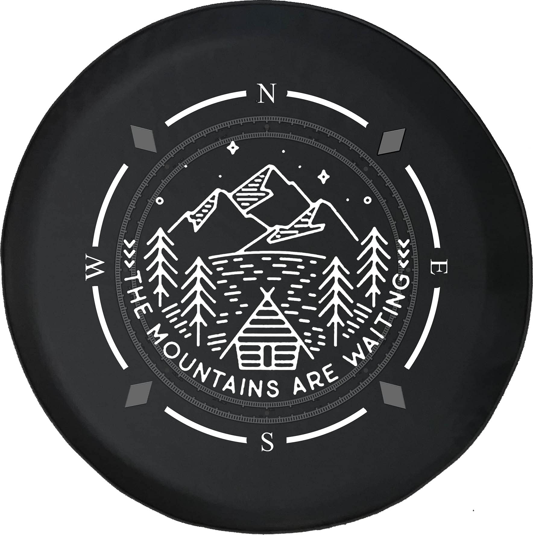 Premium Spare Tire Cover with Compass Design - The Mountains Are Waiting Cabin Pine Trees Lake - Fits SUV, Trailer, RV & Most Vehicles - Durable & Weatherproof for Outdoor Adventures & Road Trips