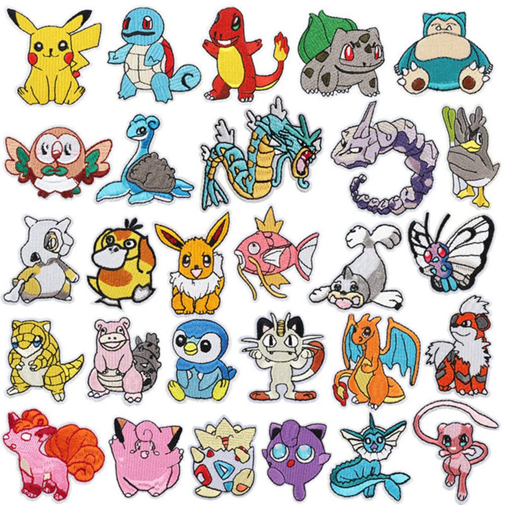 28PCS Iron On Patches - Anime Pikachu Embroidered Sew On Appliques for DIY Jeans, Jackets & Bags | Cute Pocket Monster Decorative Patches for Kids & Adults | Perfect for Costumes, Cosplay & Fashion Upcycling