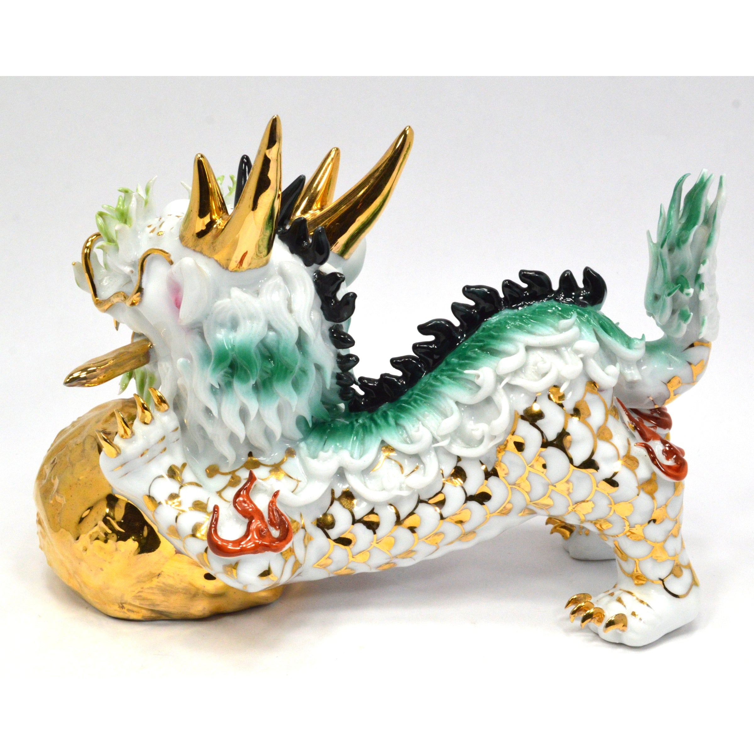 Imperial Chinese Fu Dog Foo Lion Porcelain Statue - Male Guardian Temple Figurine (Set of 2) for Home Decor, Feng Shui Protection & Asian Art Collection
