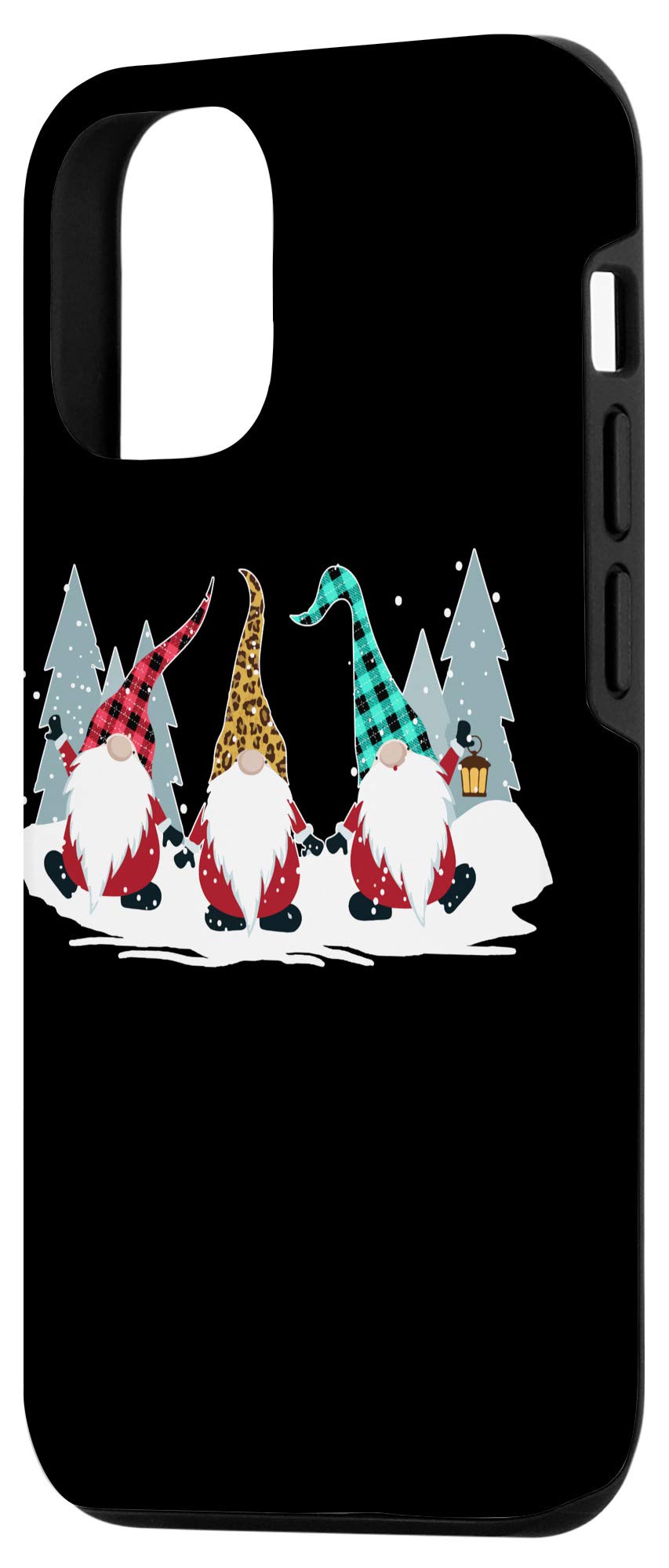 iPhone 12/12 Pro Christmas Phone Case - Festive Gnome Family Design with Buffalo Plaid & Leopard Print - Perfect Holiday Gift for Xmas & Winter Celebrations