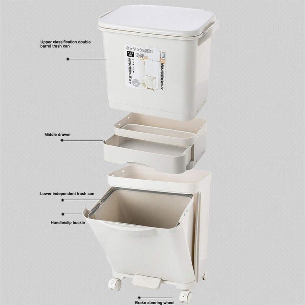 CUILID 38L/42L Large Double Layer Trash Can with Wheels - Kitchen Waste Sorting Bin, Garbage Bag Holder, Recyclable Storage Container | Perfect for Home, Office & Outdoor Use