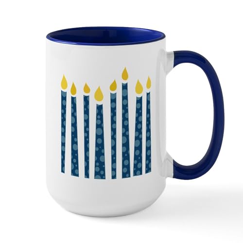 White/Navy Inside - Hanukkah Candles Large Mug