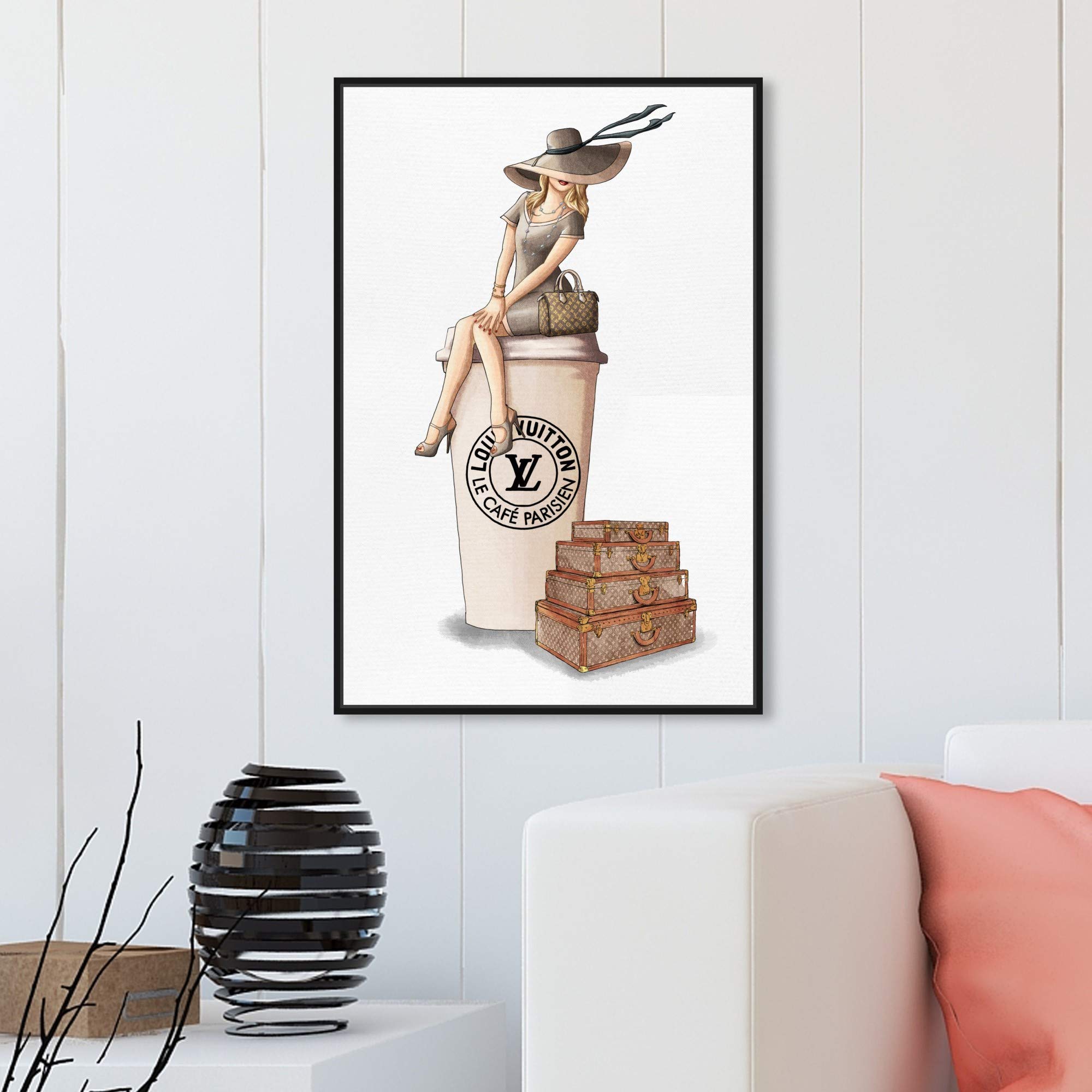 Oliver Gal Artist Co. 'Cafe au Lait Paris' Fashion Wall Art - 20x30 Inch Framed Canvas Print in Brown - Handbags & Glam Home Decor for Living Room, Bedroom or Office