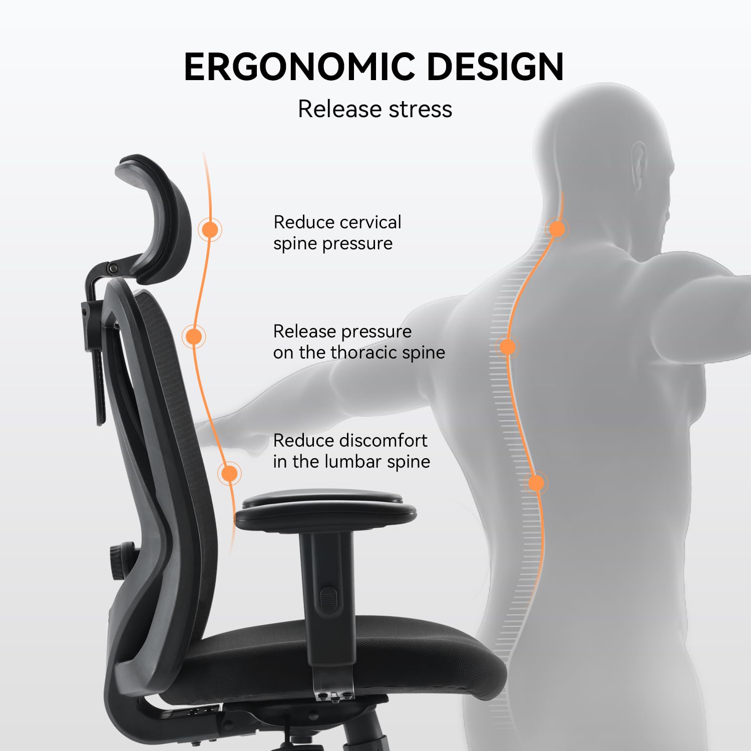 Ergonomic Office Chair with Adjustable Lumbar Support - Breathable Mesh Back, Thick Cushion & PU Armrests - High Back Swivel Computer Desk Chair for Home Office, Gaming & Workstation (Black) - Perfect for Long Hours of Comfortable Sitting
