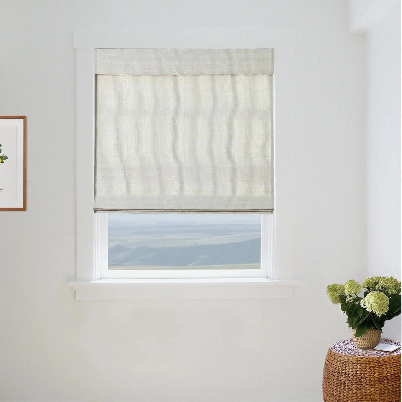 Sybil Bamboo Roman Shade - Natural Birch White Window Treatment for Living Room & Bedroom | Eco-Friendly Roller Blind for Home Decor
