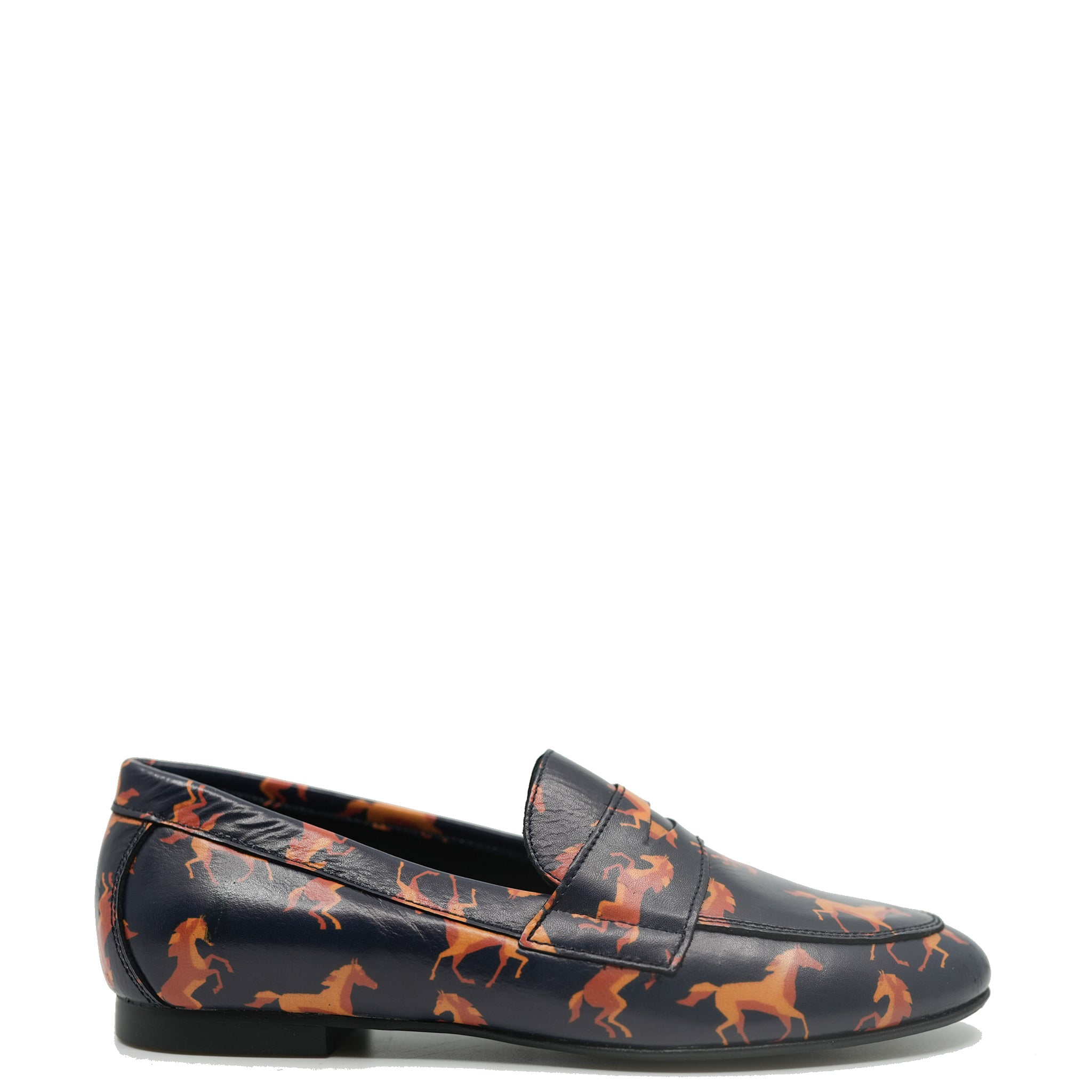 Blublonc Navy Horse Printed Penny Loafers for Men - Classic Casual Slip-On Shoes for Office, Business & Everyday Wear