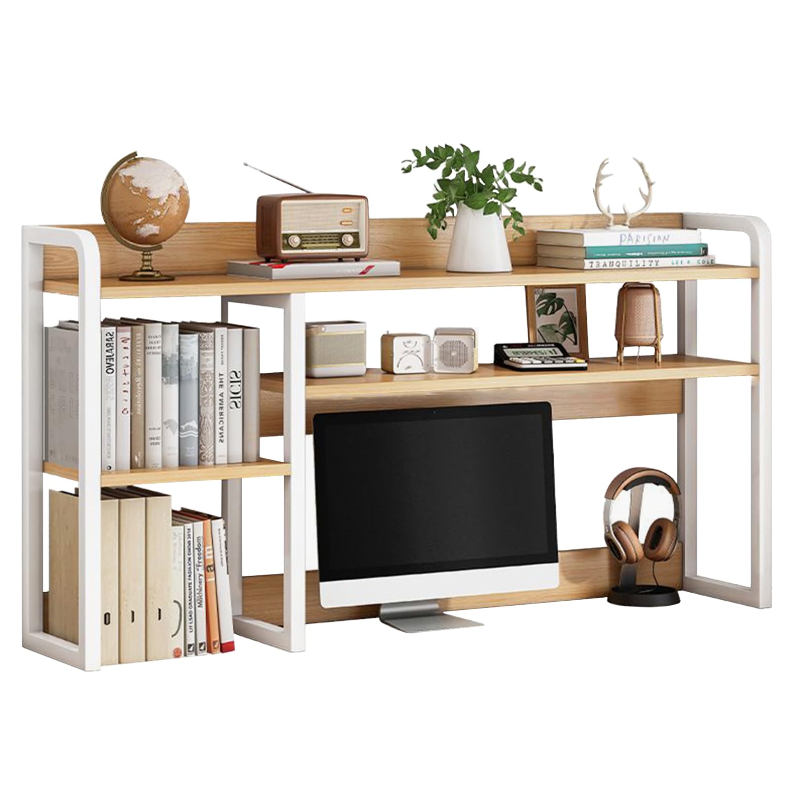 Aupekro 2 Tier Metal Desktop Bookshelf - Computer Desk Organizer with Countertop Hutch, Space Saving Bookcase & Office Supplies Storage Shelf for Home, Dorm, Office | Perfect for Displaying Books, Decor & Work Essentials