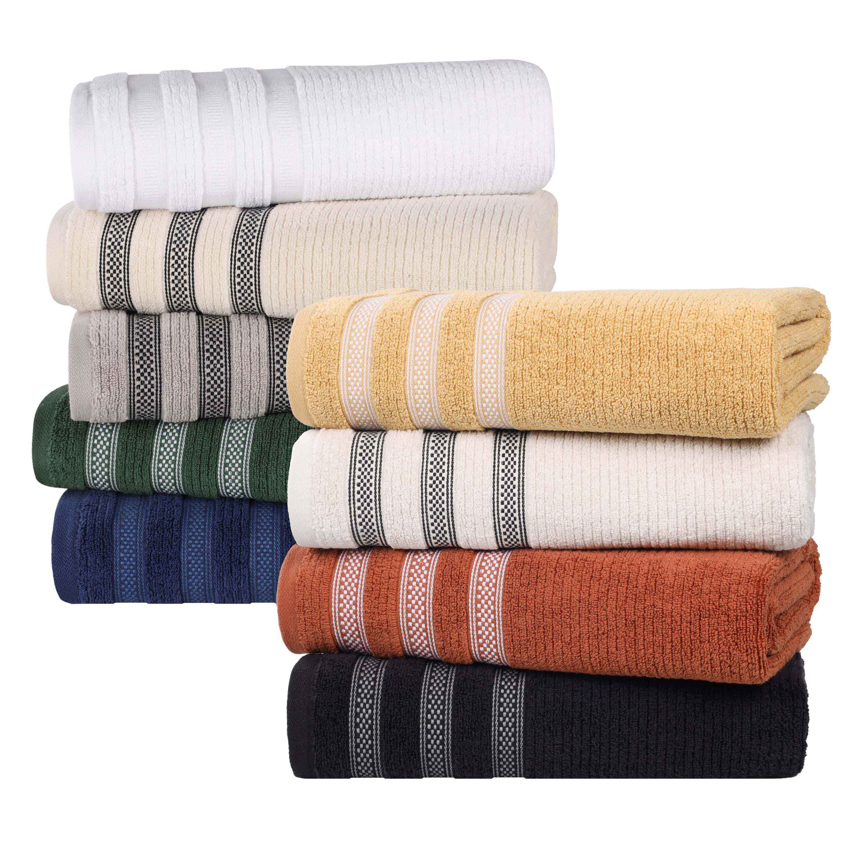 12-Pack Zero Twist Cotton Ribbed Geometric Border Plush Face Towels | Ultra Soft Bath & Hand Towels for Spa, Gym, Travel & Home Use
