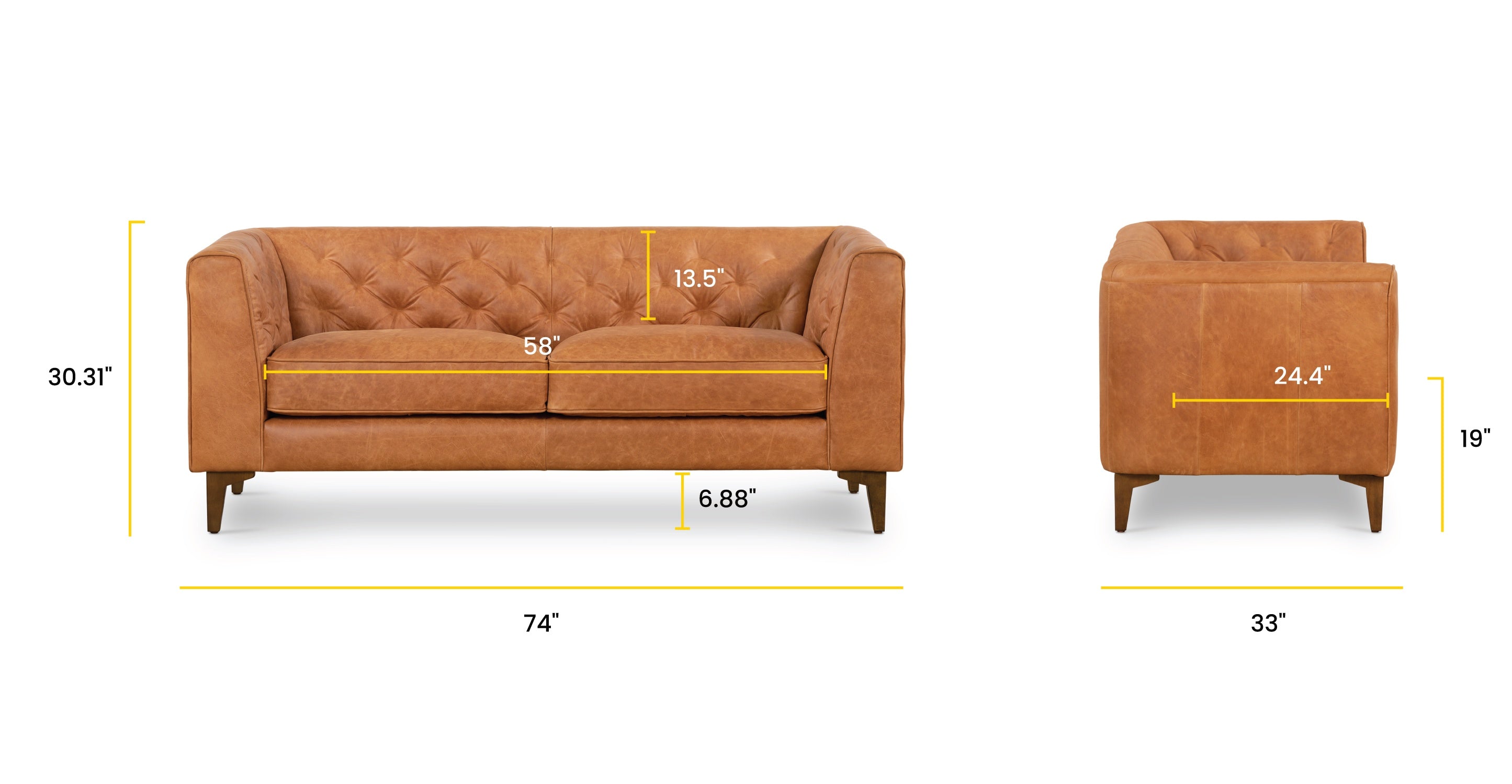 Essex 74 Apartment Sofa - Modern Comfortable Small Space Couch for Living Room, Studio & Dorm | Compact Design with Soft Fabric & Sturdy Frame