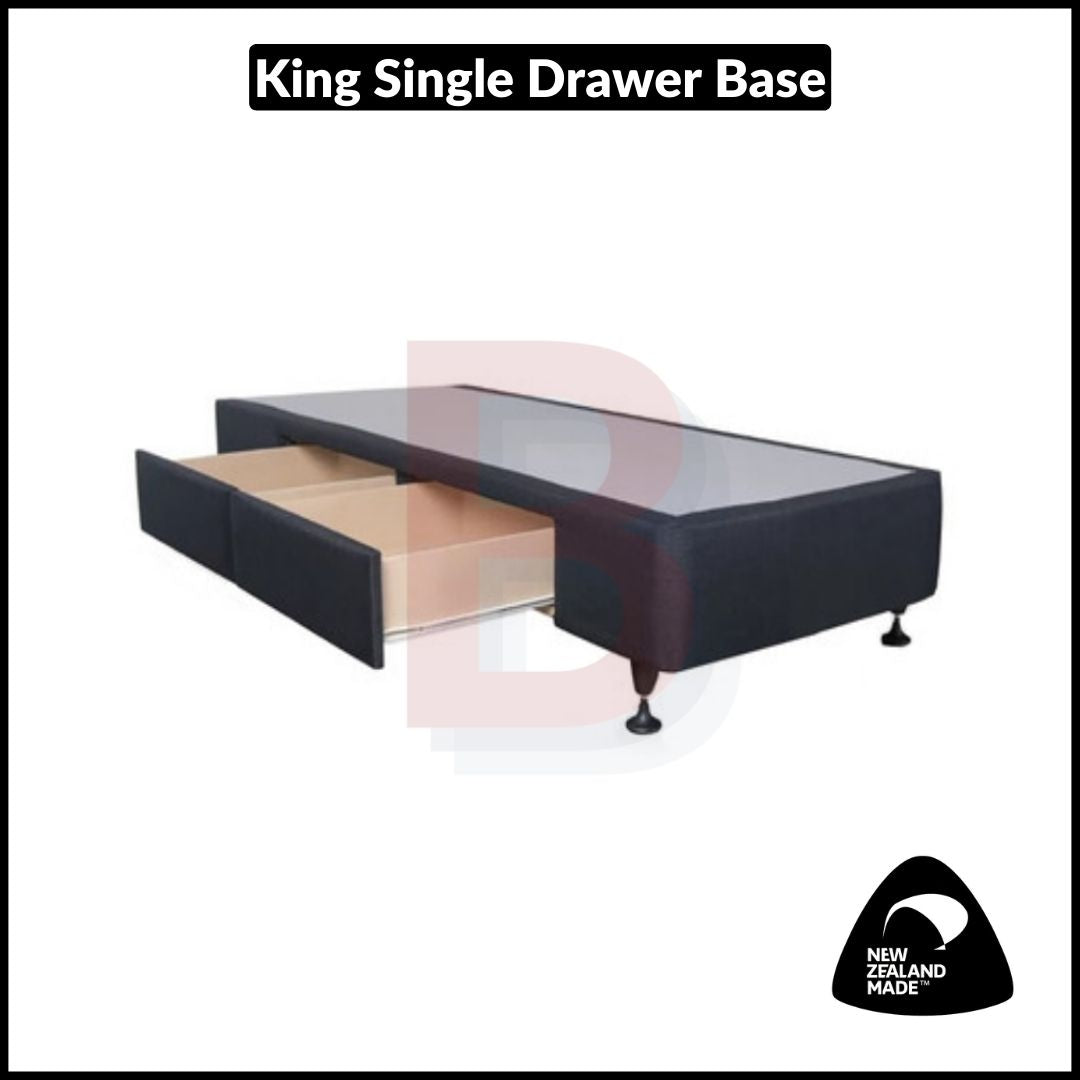 King Single Drawer Bed Base - NZ Made, Sturdy & Space-Saving Underbed Storage Solution for Small Bedrooms & Guest Rooms