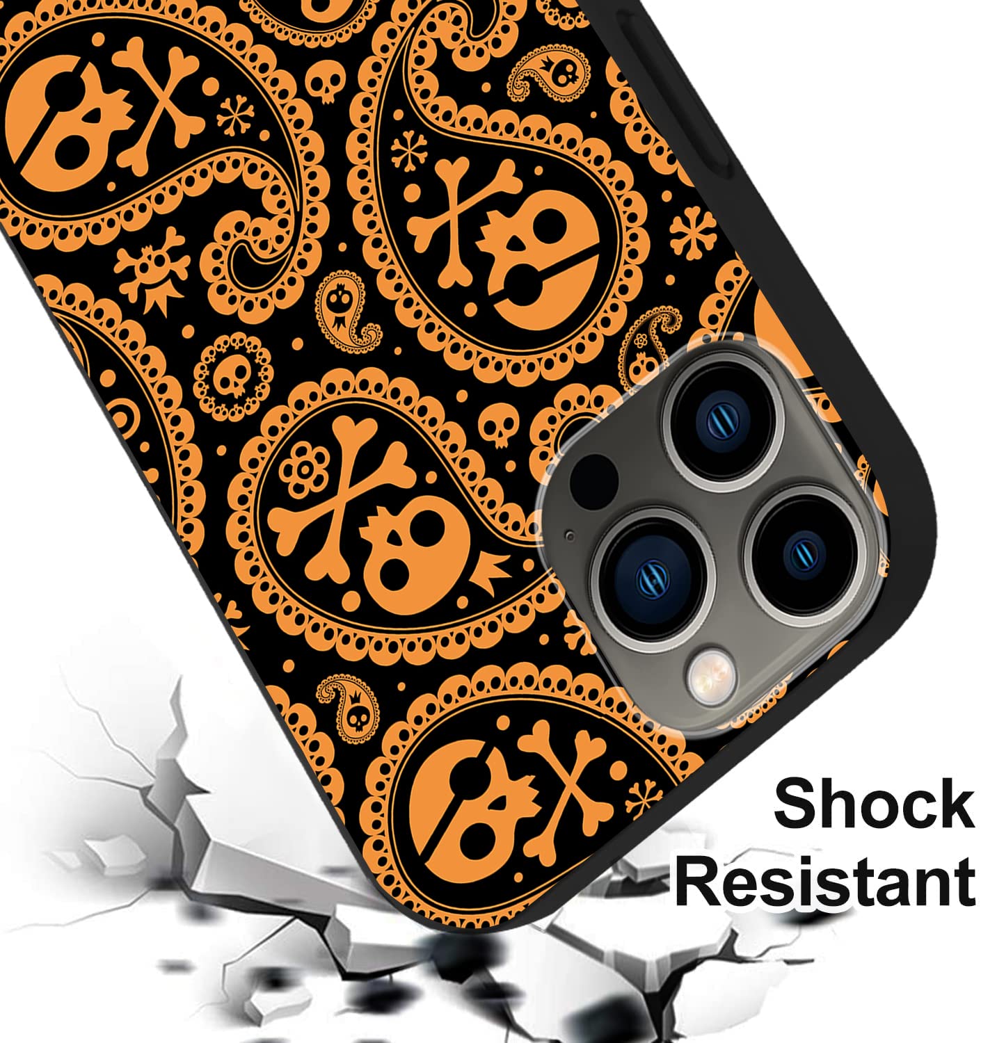 Shockproof TPU Phone Case for iPhone 13 Pro Max (6.7 Inch) - Floral Paisley & Skull Design Protective Cover for Women & Girls | Slim Fit Soft Bumper Case - Perfect for Daily Use, Work & Travel Protection