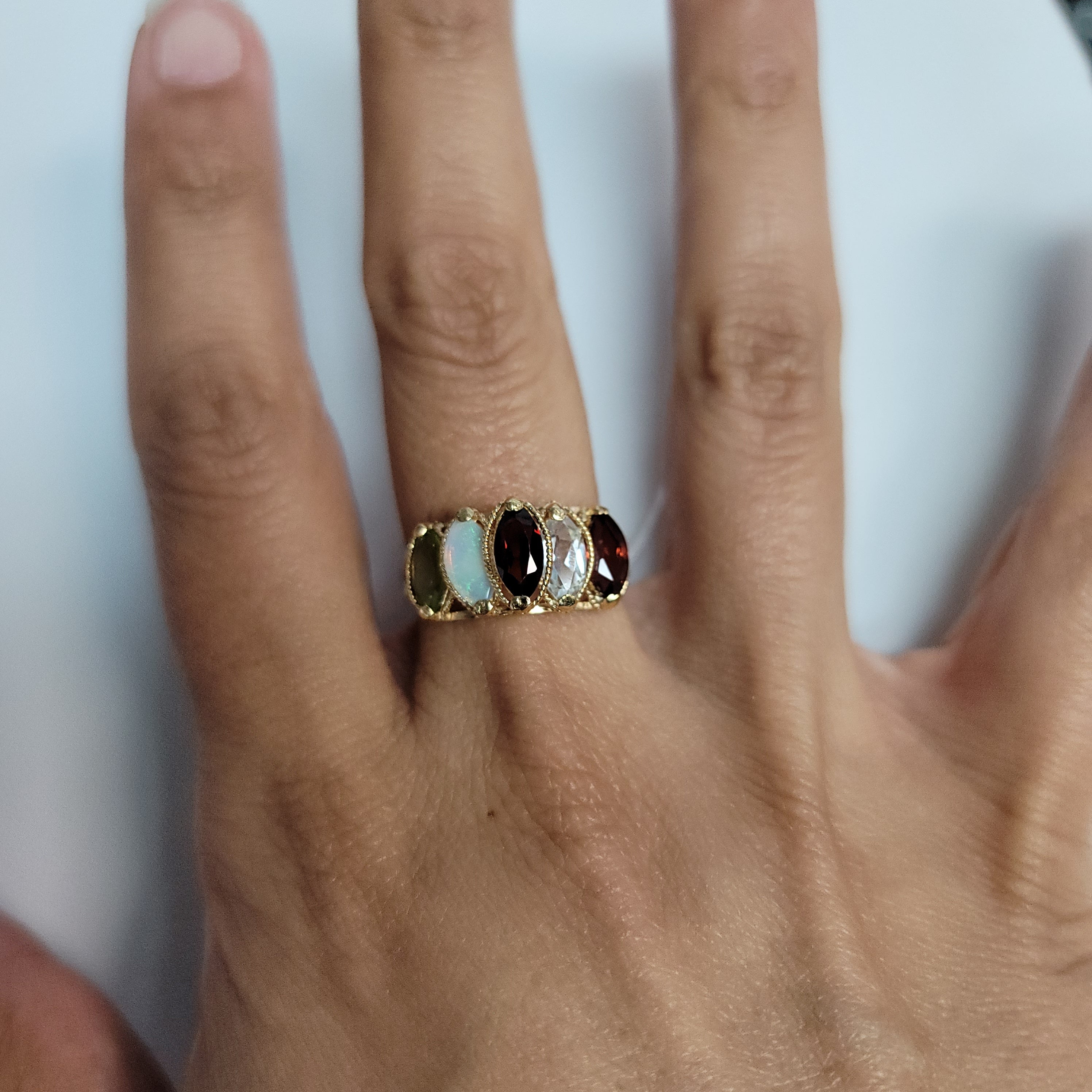 Garnet Opal Peridot Cubic Zirconia Rope Design Ring - Elegant Birthstone Jewelry for Women | Perfect for Weddings, Anniversaries & Special Occasions