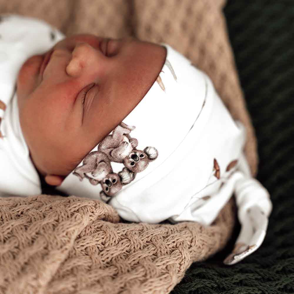 Snuggle Hunny Organic Knotted Beanie - Soft Koala Baby Hat for Newborns & Infants - Perfect for Winter, Photoshoots & Gifts