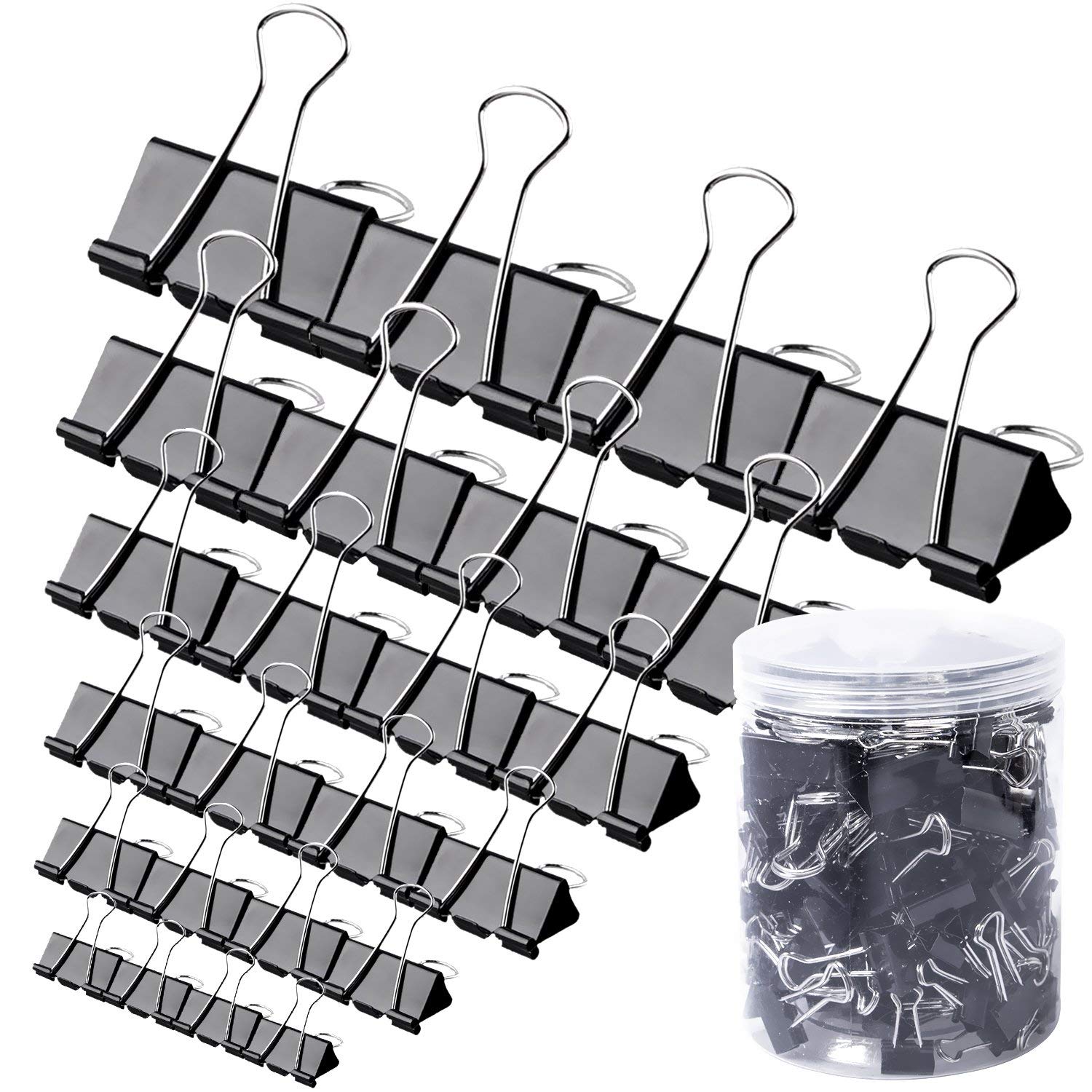120 Pcs Binder Clips - Assorted 6 Sizes Metal Paper Clamps with Storage Box, Black Office Supplies for Organizing Documents, School Projects & Home Filing (Perfect for Reports, Presentations & Craft Projects)