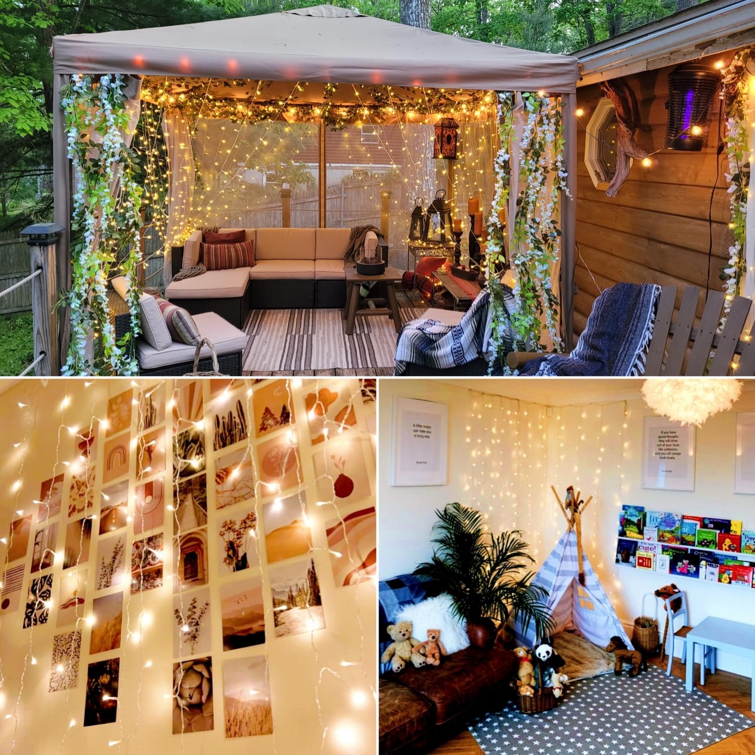 LE Fairy Curtain Lights - 300 LED Battery & USB Powered String Lights with Remote, 10x10ft Indoor/Outdoor Hanging Lights for Bedroom, Wedding, Party Backdrop, Tent, Patio & Gazebo - Perfect for Romantic Ambiance, Holiday Decorations and Outdoor Entertaining
