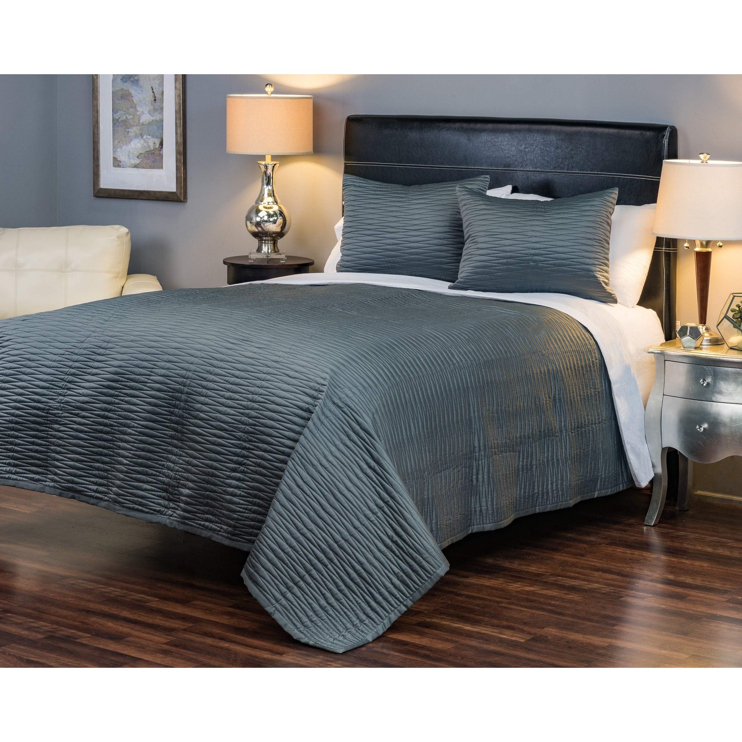 Rizzy Home Parker Quilt Set - Queen Size Charcoal Grey Bedding for Cozy Comfort | Perfect for Master Bedroom, Guest Room & Winter Nights