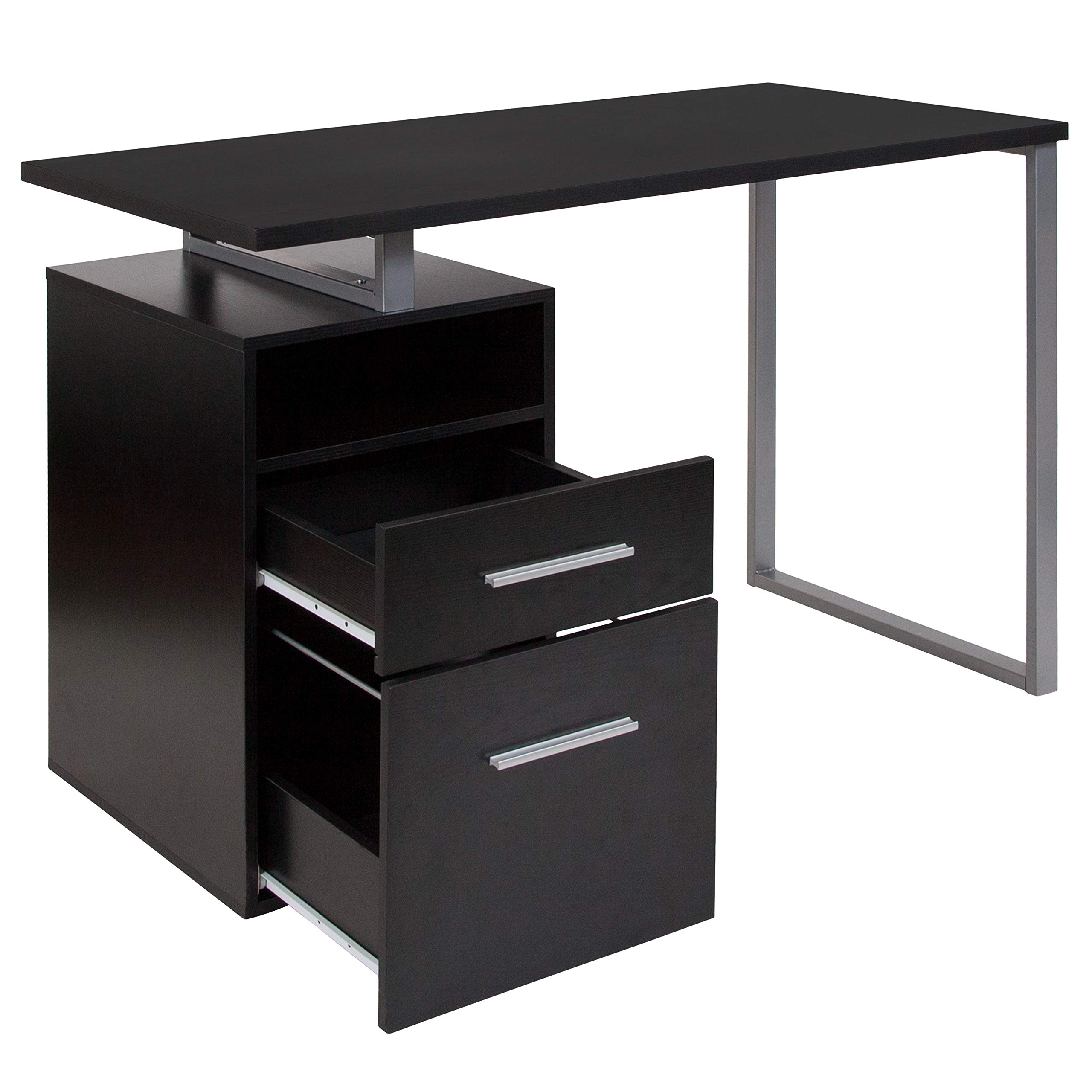 Dark Ash Wood Grain Finish Computer Desk with Two Drawers - Modern Home Office Desk for Work & Study - Perfect for Small Spaces & Remote Work
