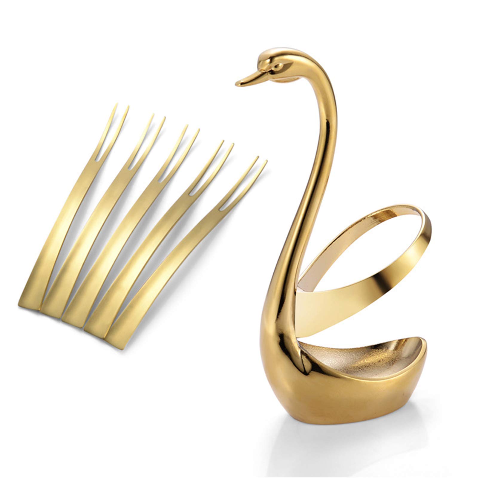 NUATE 5-Piece Stainless Steel Fruit Forks Set - Elegant Cocktail & Dessert Forks for Parties, Weddings, Holidays - Perfect for Fruit Platters, Cakes, Cheese, Appetizers (Gold) - Ideal for Home Entertaining, Bridal Showers & Special Occasions