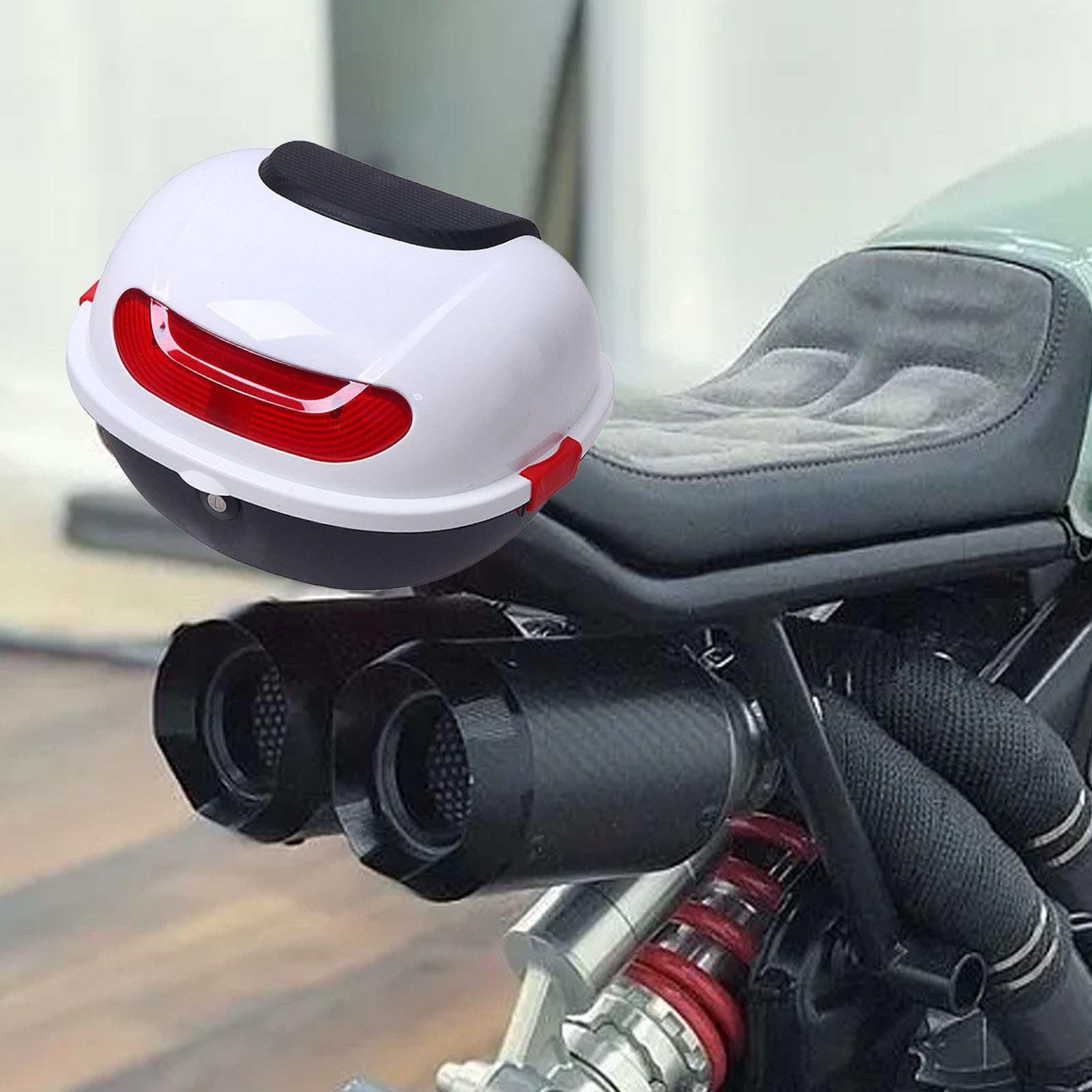 Universal Motorcycle Top Case - Large Capacity Rear Storage Box for Scooters (White) - Perfect for Commuting & Travel