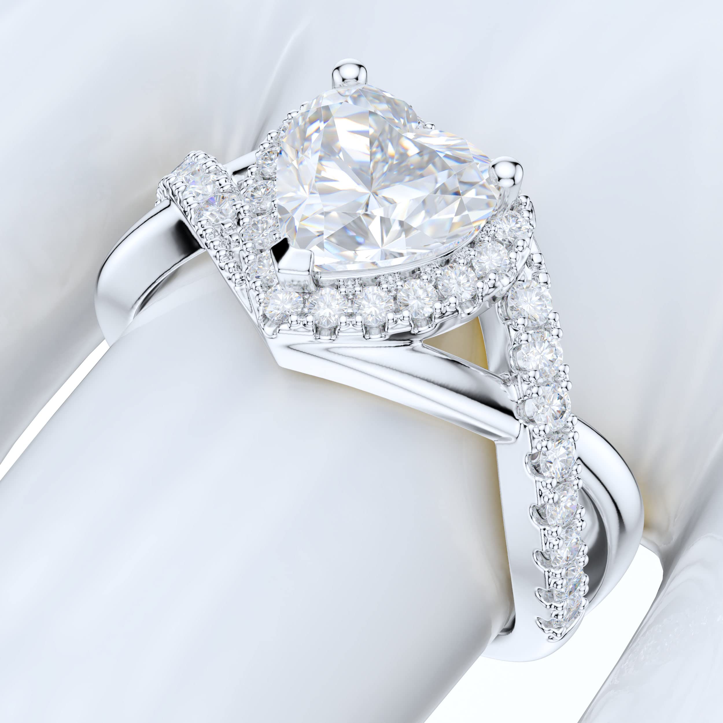 Sterling Silver Split Shank Infinity Heart Shaped Moissanite & Simulated Diamond Halo Ring - Promise, Engagement & Wedding Ring for Her | Perfect for Anniversaries, Proposals & Romantic Gifts