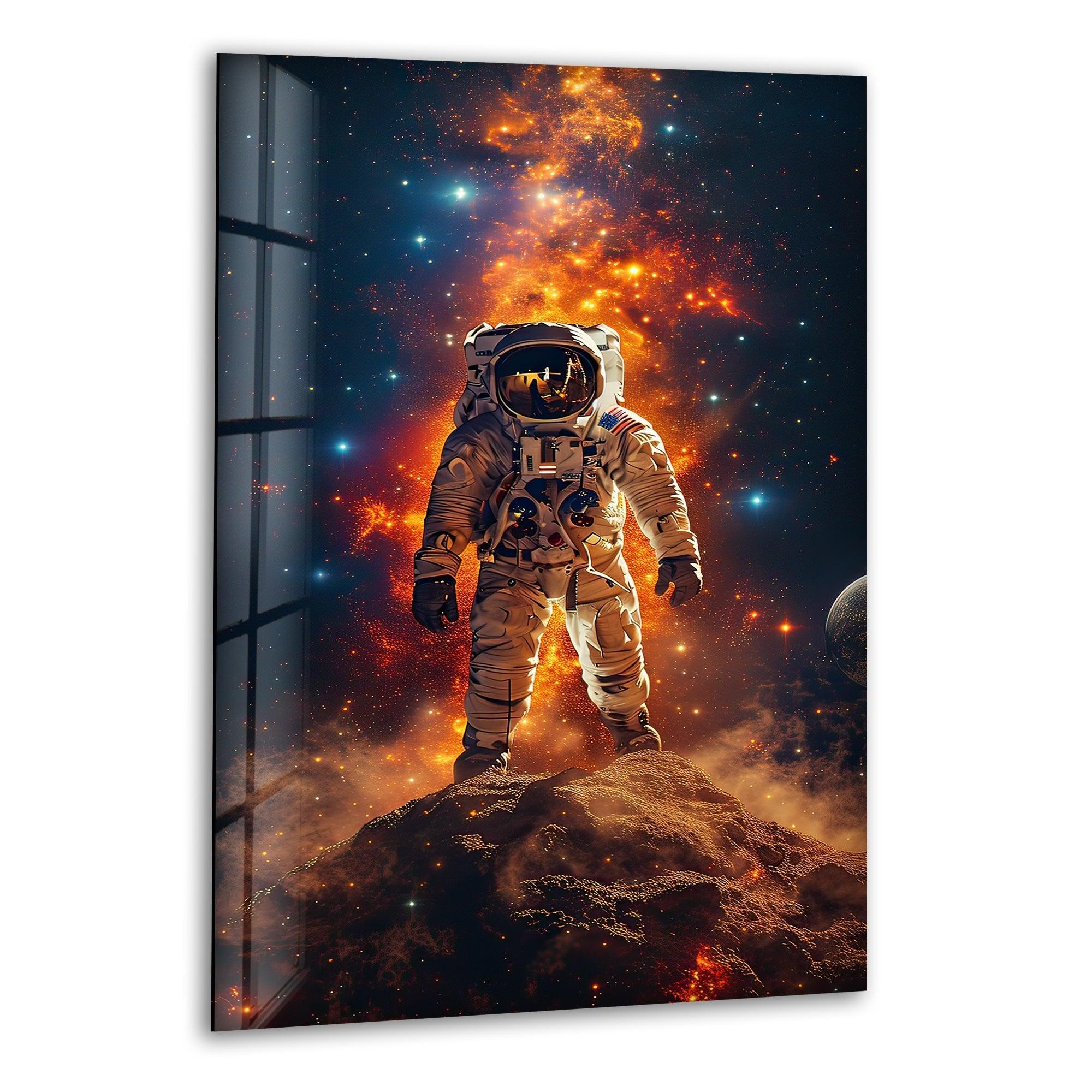 Astronaut on the Moon Glass Wall Art - Space-Themed Home Decor for Living Room, Bedroom & Office - Unique Gift for Astronomy Lovers