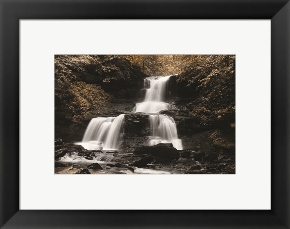 Golden Waterfall II by Lori Deiter - Framed Art Print Wall Picture with Black Frame, 19x15 Inches - Perfect for Living Room, Bedroom & Office Decor