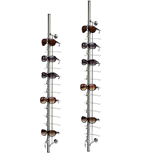 MONIPA 10-Piece Aluminum Sunglasses Display Stand - Lockable Eyeglass Rack Holder for Retail Stores (4''/1.22m Length, Holds 14 Frames) - Perfect for Boutique, Optical Shop & Jewelry Store Displays