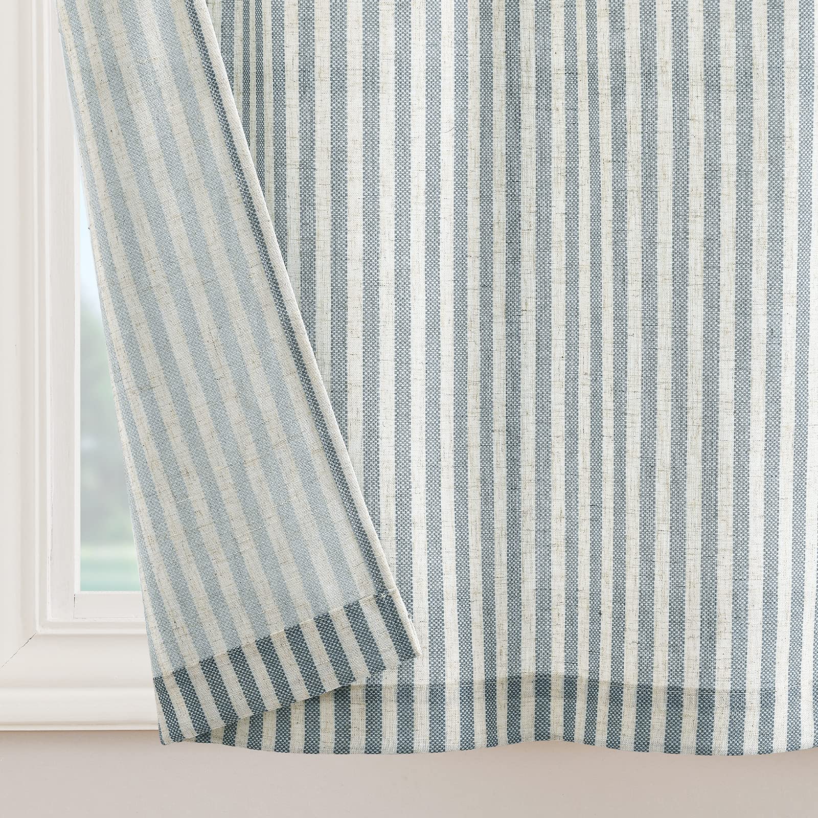 Jinchan Striped Kitchen Curtains and Valance Set - 36 Inch Tier Curtains, Ticking Stripe Linen Small Drapes, Pinstripe Window Treatments for Cafe, Living Room, Bathroom & Farmhouse - 3 Piece Set with Rod Pocket in Blue - Perfect for Rustic Decor, Privacy & Sun Protection