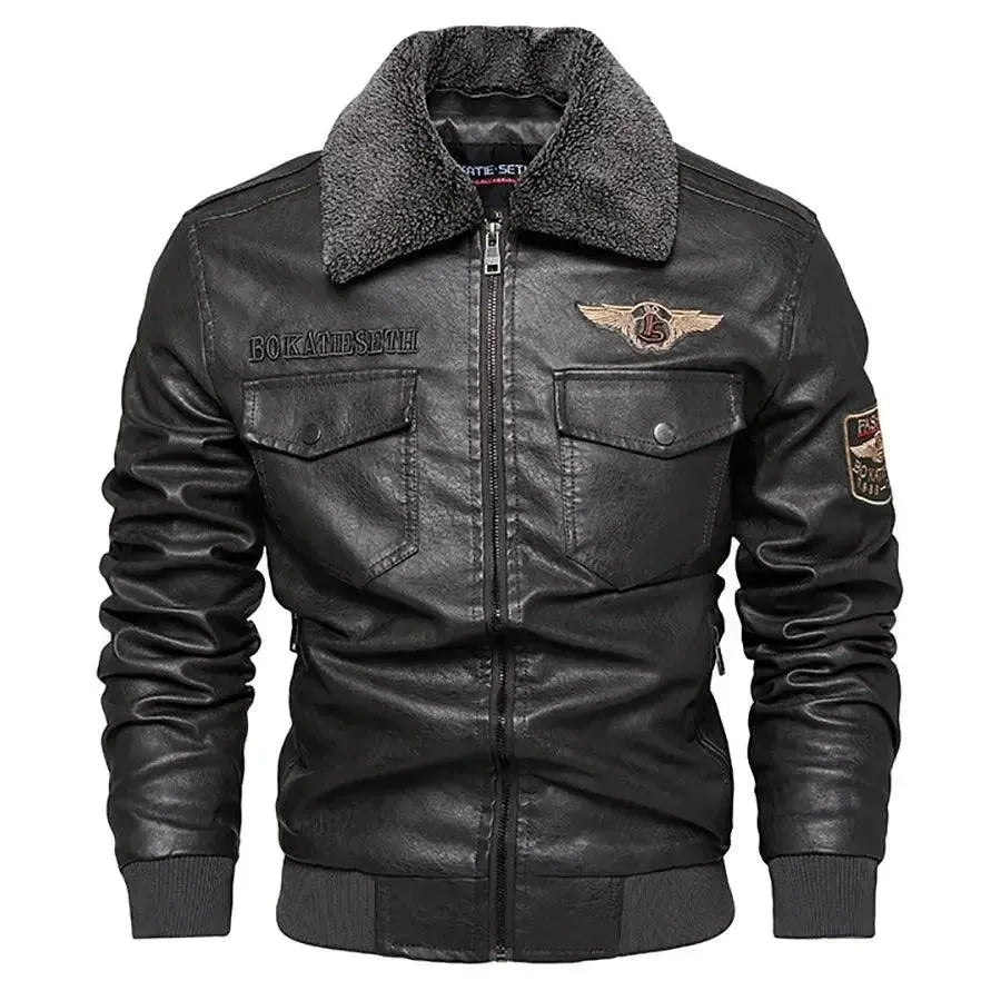 Men's Fleece-Lined Leather Trucker Jacket - Warm Winter Coat for Casual Outdoors & Motorcycle Riding